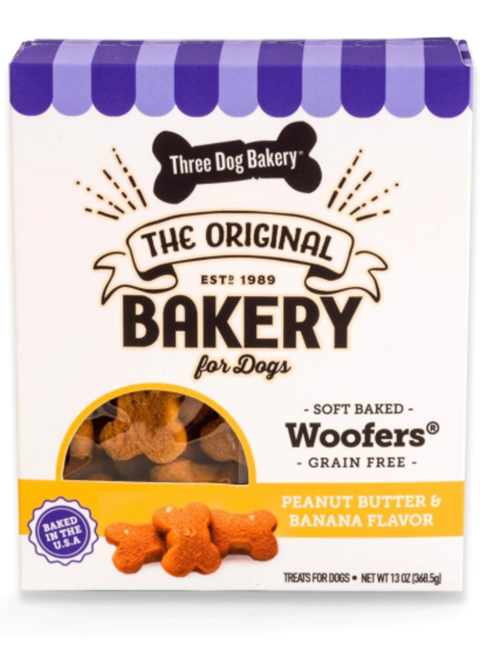 Three Dog Bakery Three Dog Bakery Grain Free Woofers Peanut Butter & Banana Dog Treats  - 13 oz