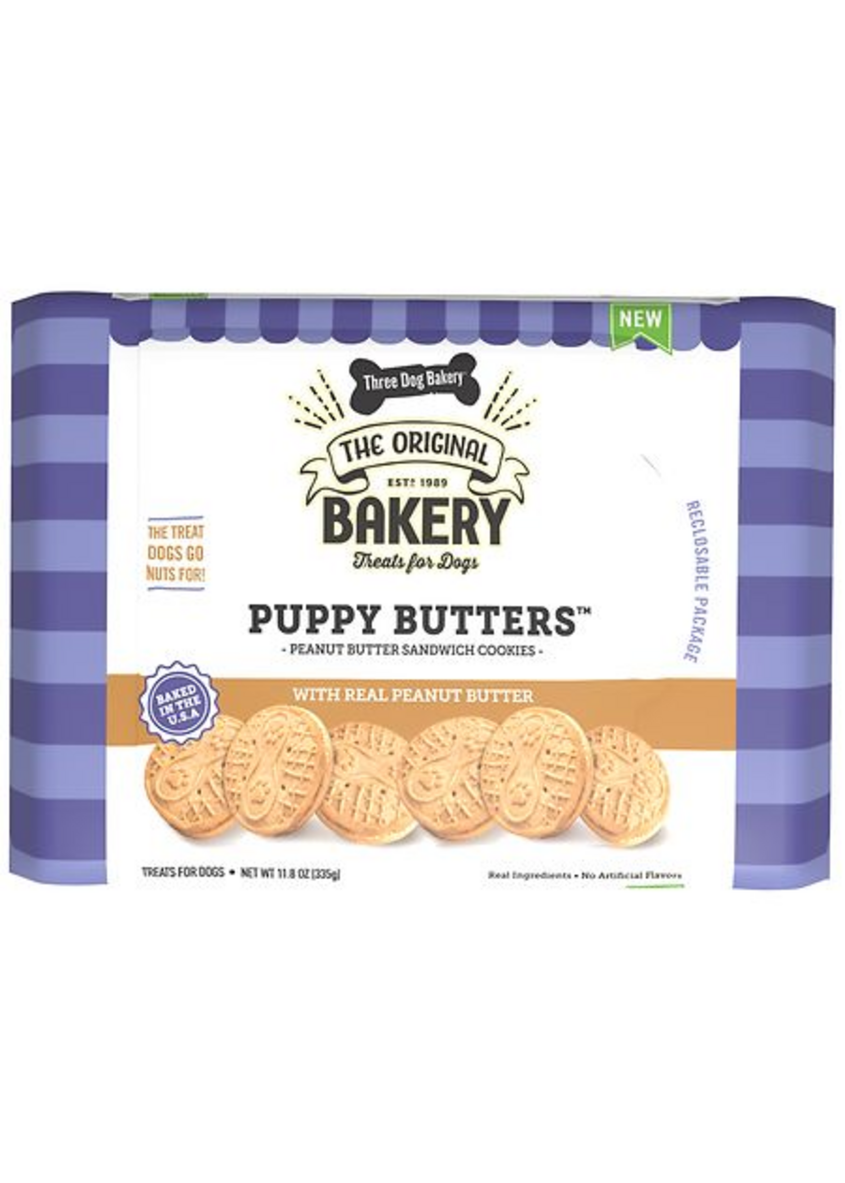 Three Dog Bakery Three Dog Bakery Puppy Butters Peanut Butter Sandwich Cookies Dog Treats - 11.8 oz