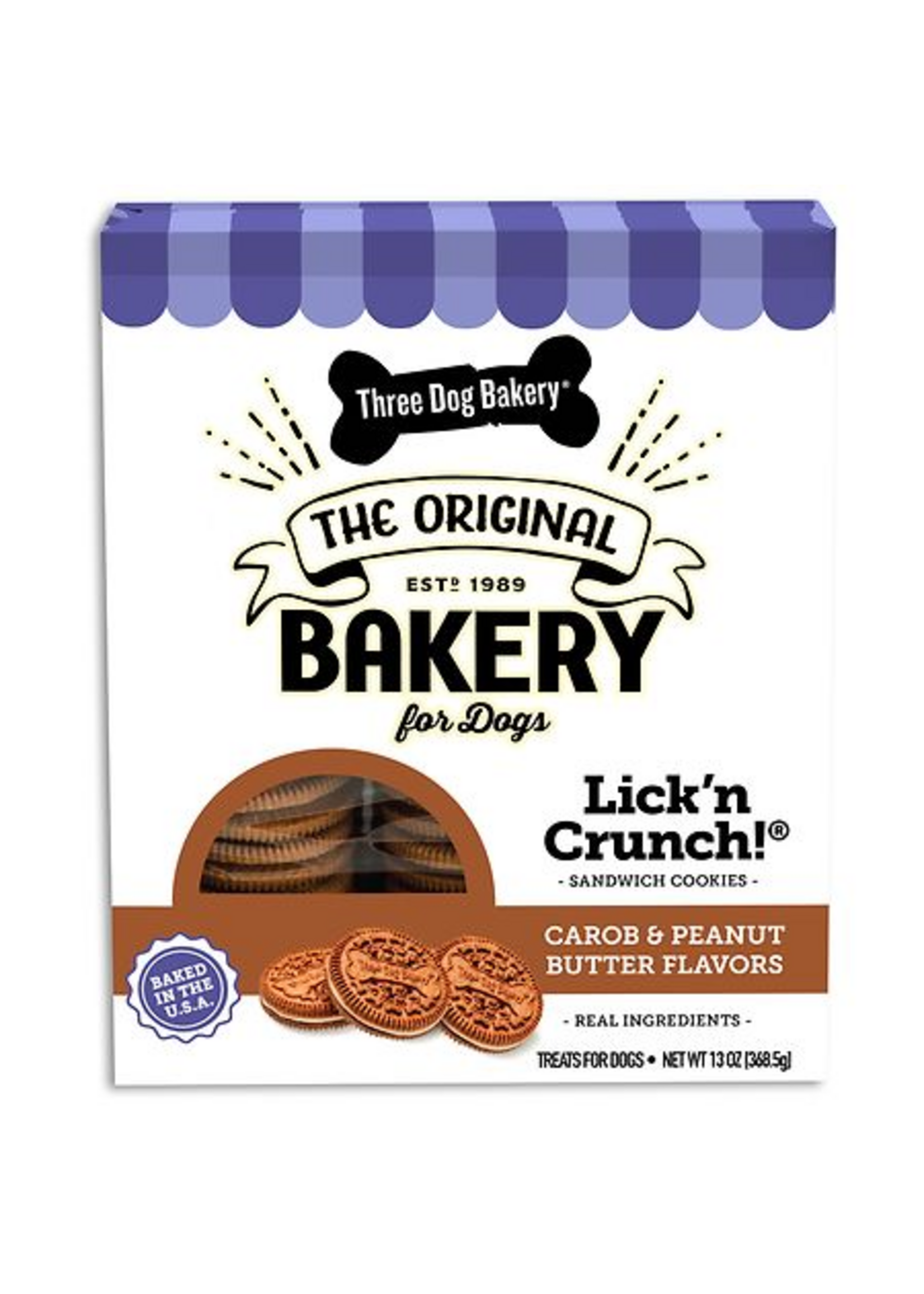 Three Dog Bakery Three Dog Bakery Lick'n Crunch Peanut Butter & Carob Dog Treats - 13 oz