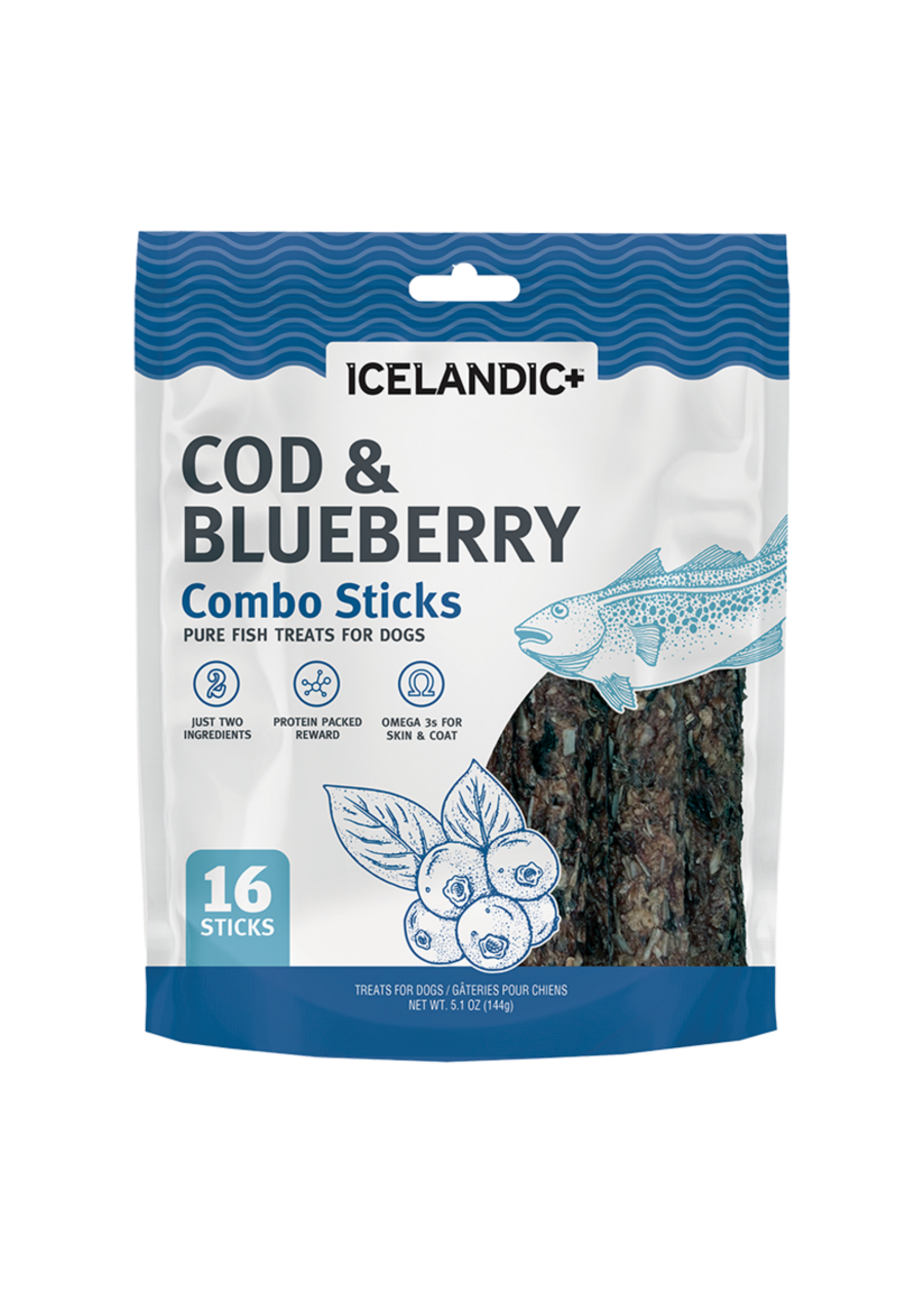Icelandic+ Icelandic+ Cod & Blueberry Combo Sticks Dog Treats - 6 oz, 16 sticks