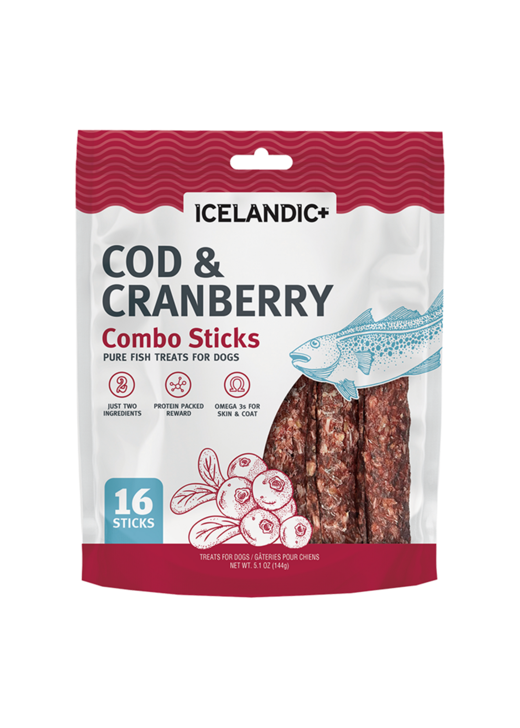 Icelandic+ Icelandic+ Cod & Cranberry Combo Sticks Dog Treats - 6 oz, 16 sticks