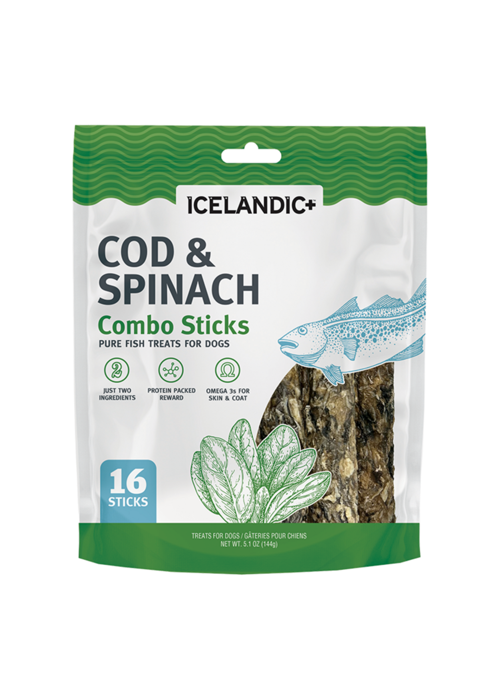 Icelandic+ Icelandic+ Cod & Spinach Combo Sticks Dog Treats - 6 oz, 16 sticks