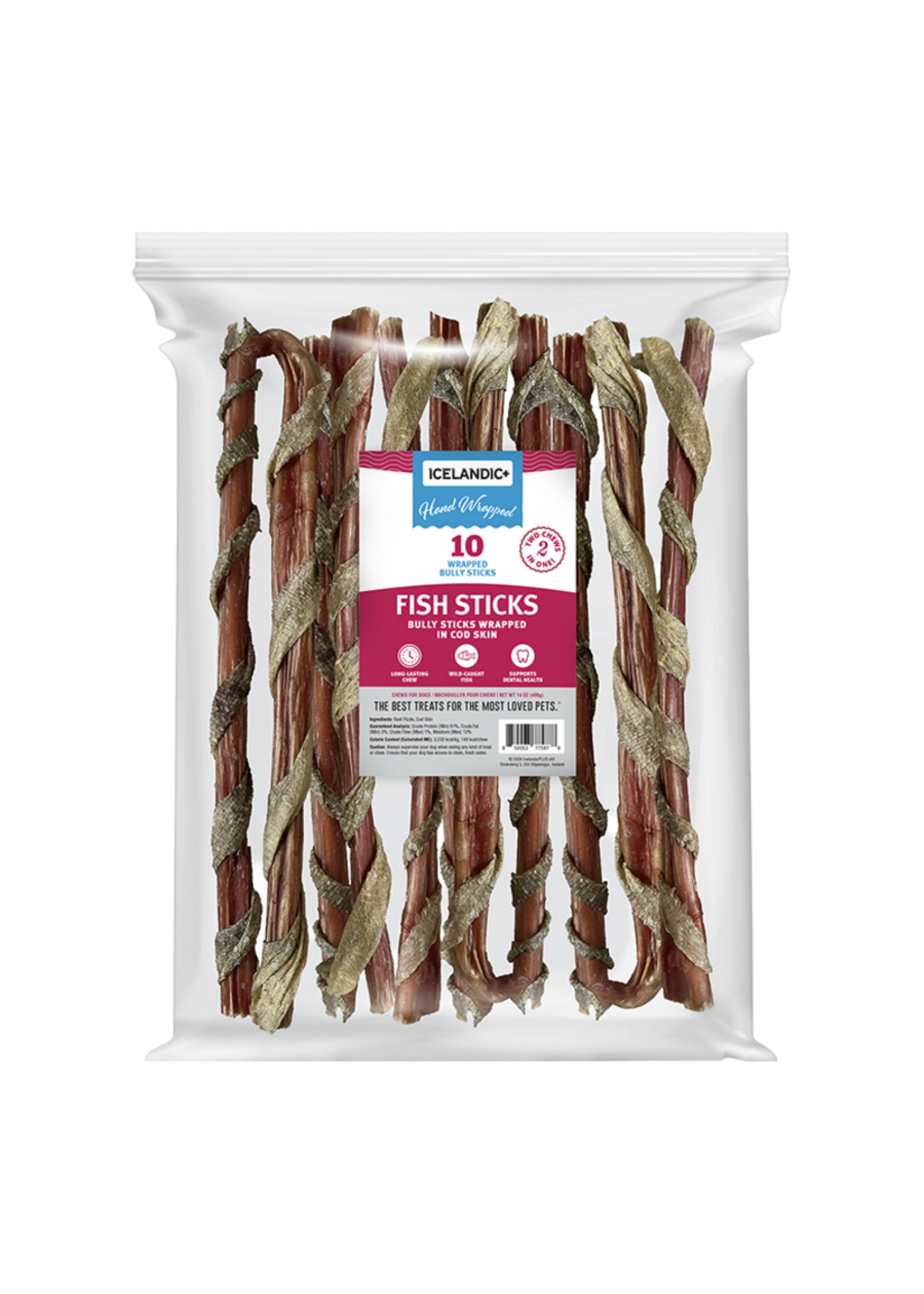 Icelandic+ Icelandic+ Bully Stick Wrapped with Fish Skin Dog Treat - 12", Single