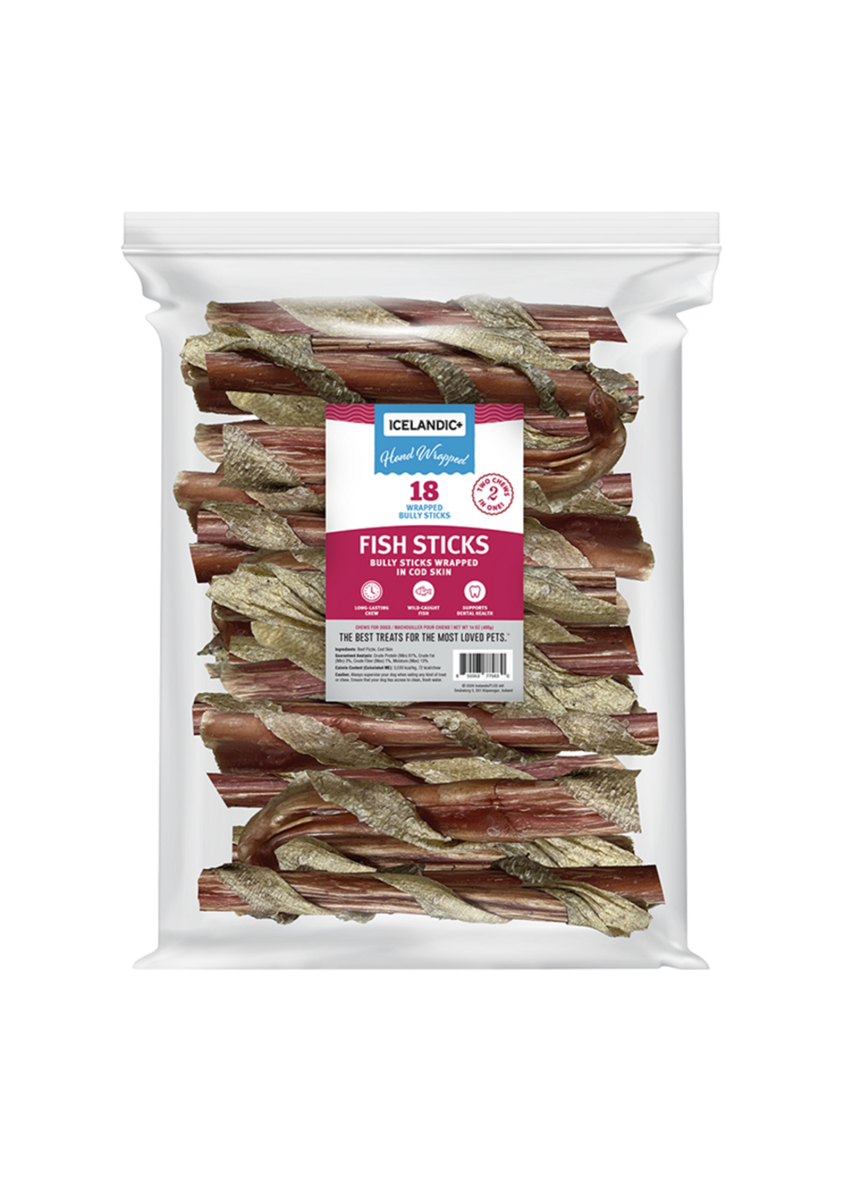 Icelandic+ Icelandic+ Bully Stick Wrapped with Fish Skin Dog Treat - 6", Single