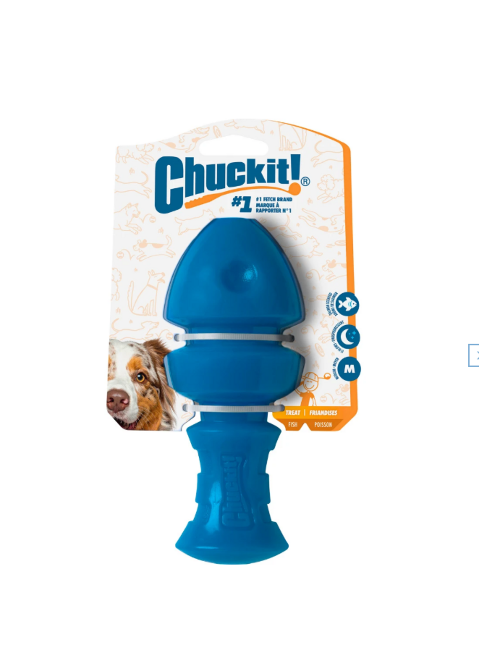 Petmate Chuckit! Hyper Bonz Glow Fish Salmon Scent Blue Medium