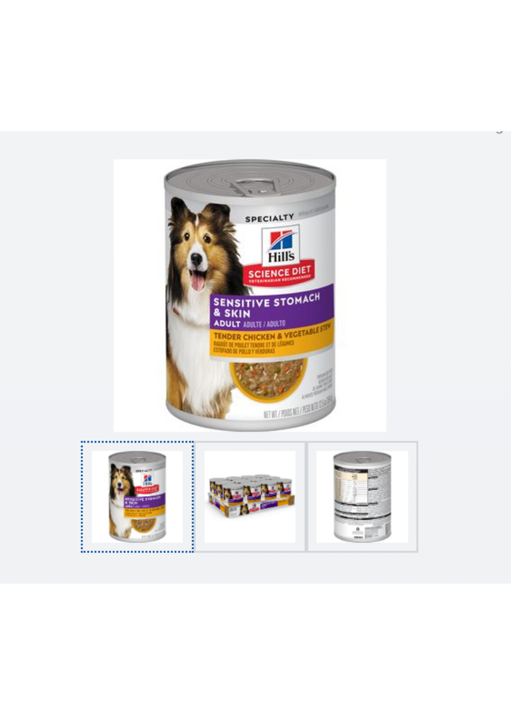 Hill's Science Diet Hill's Science Diet Wet Dog Food Can - Adult Sensitive Stomach & Skin Chicken & Vegetable Stew - 12.8 oz, Case of 12