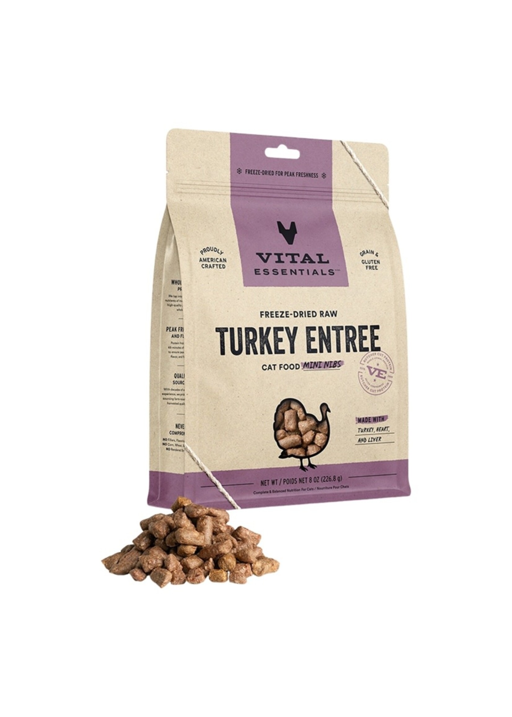 Vital Essentials Vital Essentials Freeze-Dried Raw Mini Nibs Turkey Entree Dry Cat Food - 8 oz