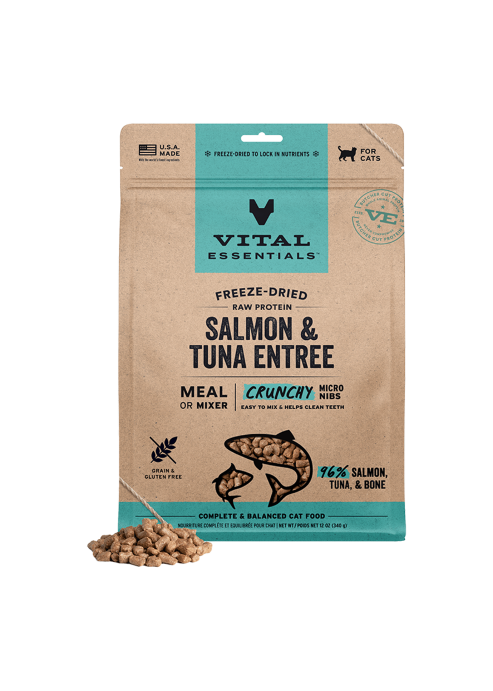 Vital Essentials Vital Essentials Freeze-Dried Raw Crunchy Micro Nibs Salmon & Tuna Dry Cat Food - 12 oz