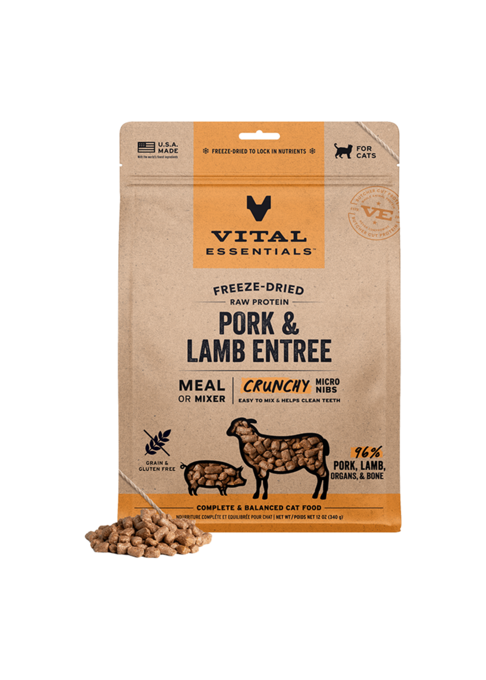 Vital Essentials Vital Essentials Freeze-Dried Raw Crunchy Micro Nibs Pork & Lamb Entree Dry Cat Food - 12 oz