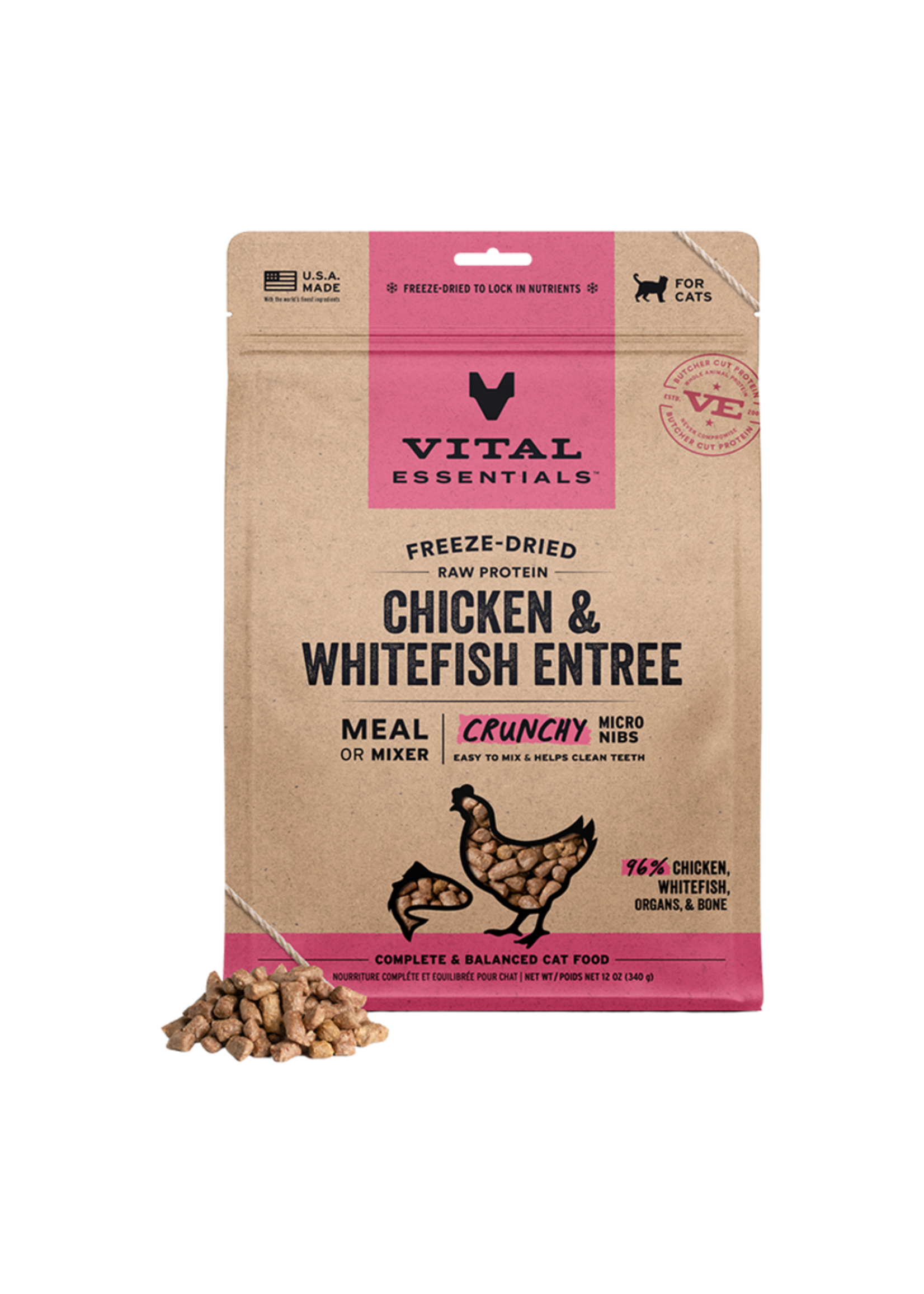 Vital Essentials Vital Essentials Freeze-Dried Raw Crunchy Micro Nibs Chicken & Whitefish Entree Dry Cat Food - 12 oz