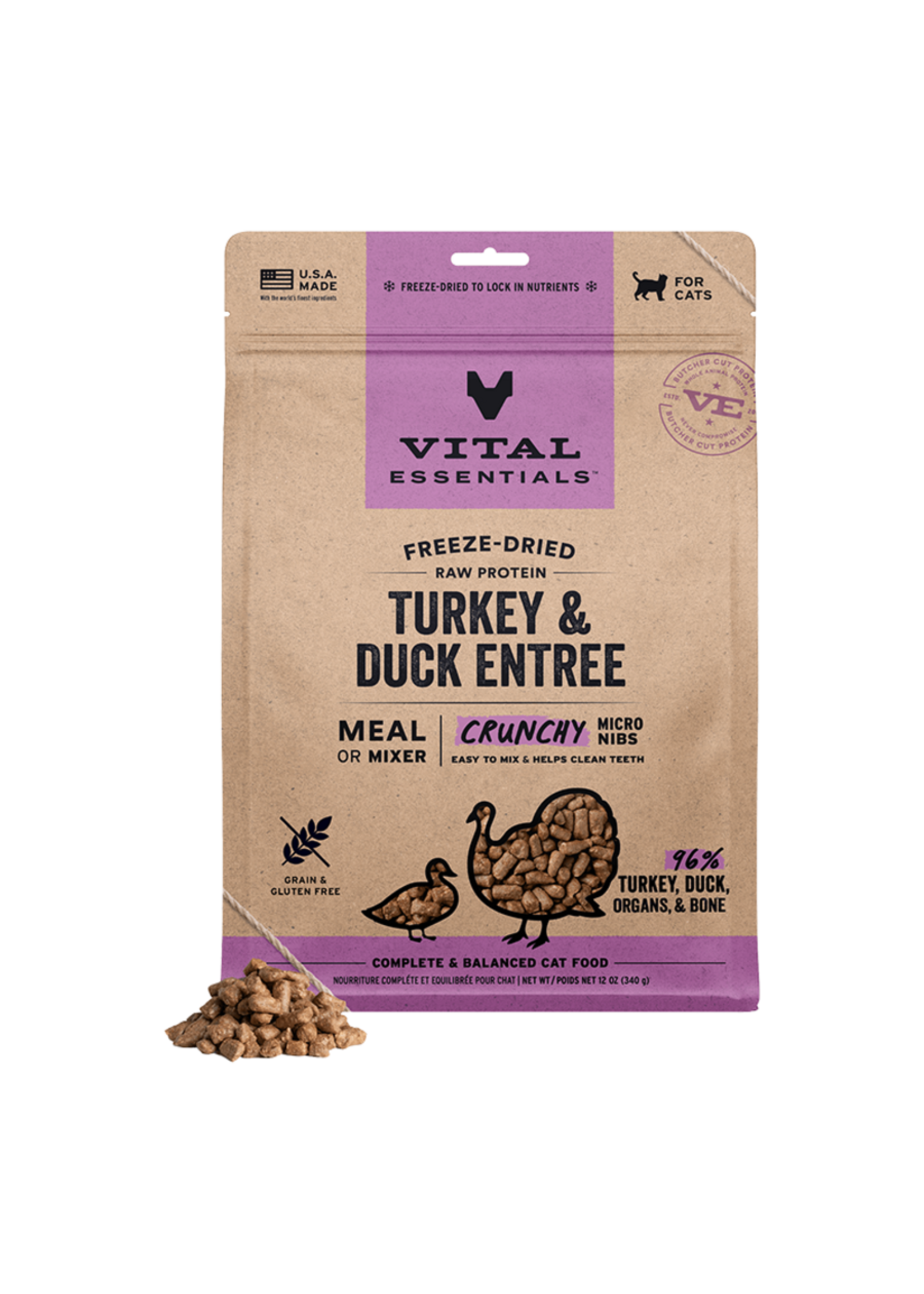 Vital Essentials Vital Essentials Freeze-Dried Raw Crunchy Micro Nibs Turkey & Duck Entree Dry Cat Food - 12 oz