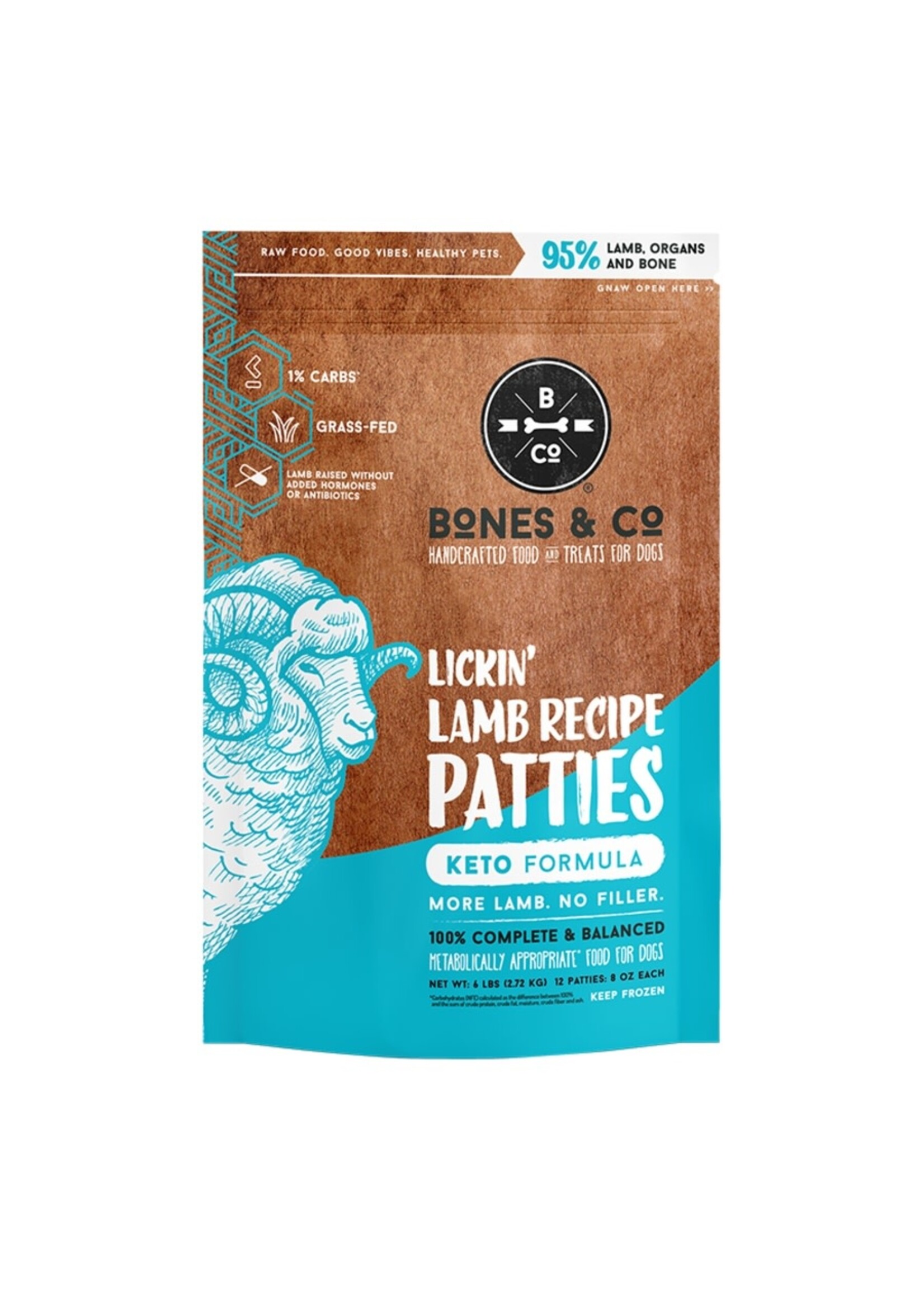 Bones & Co Frozen Dog Food - Lickin' Lamb Recipe Patties - 6 lb