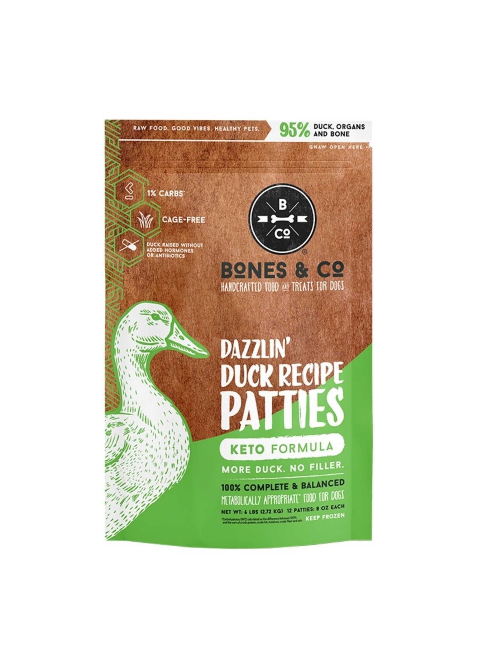 Bones & Co Frozen Dog Food - Dazzlin' Duck Recipe Patties - 6 lb
