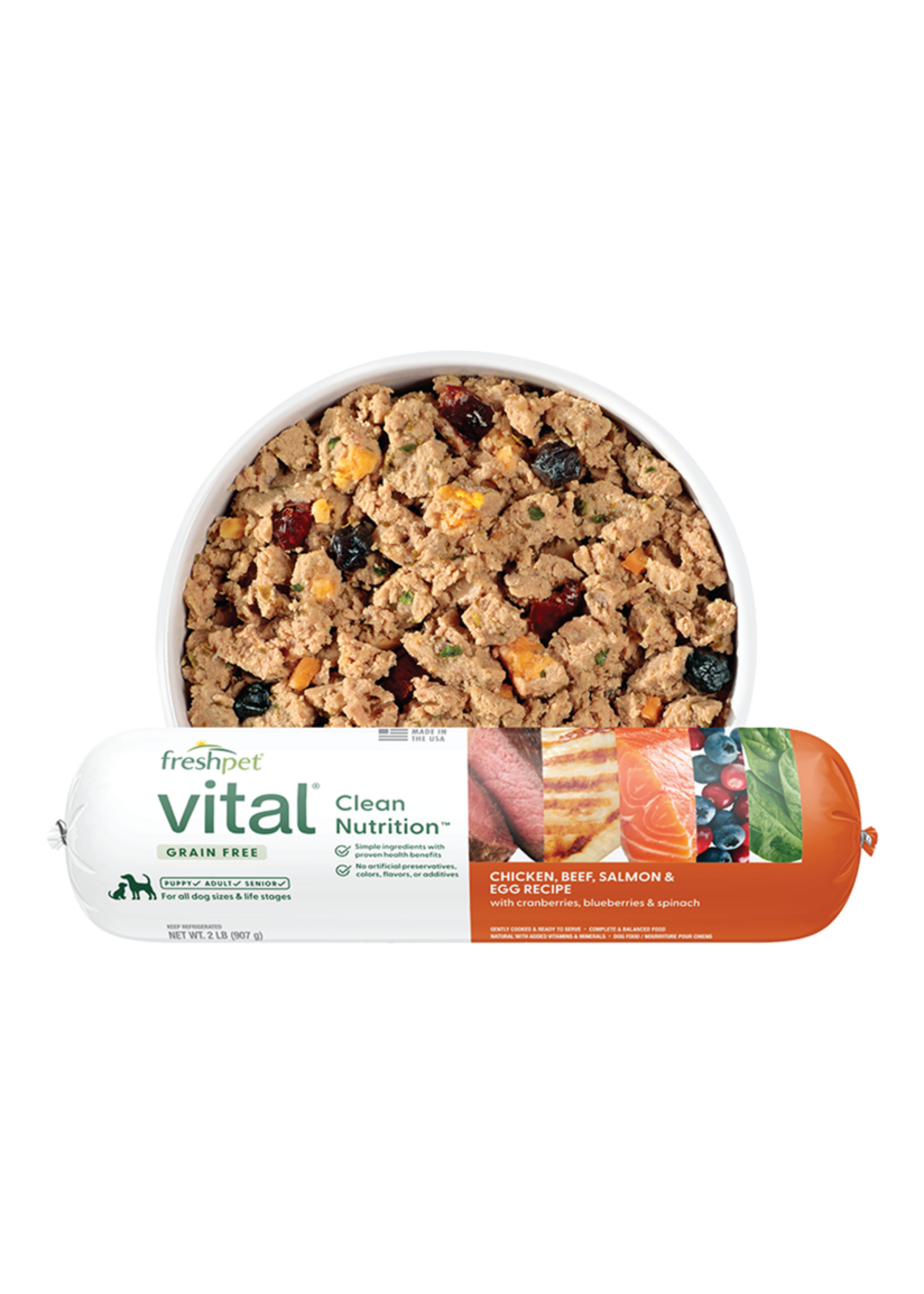 FreshPet Vital Chicken, Beef, Salmon & Egg Refrigerated Dog Food - 2 lb Roll