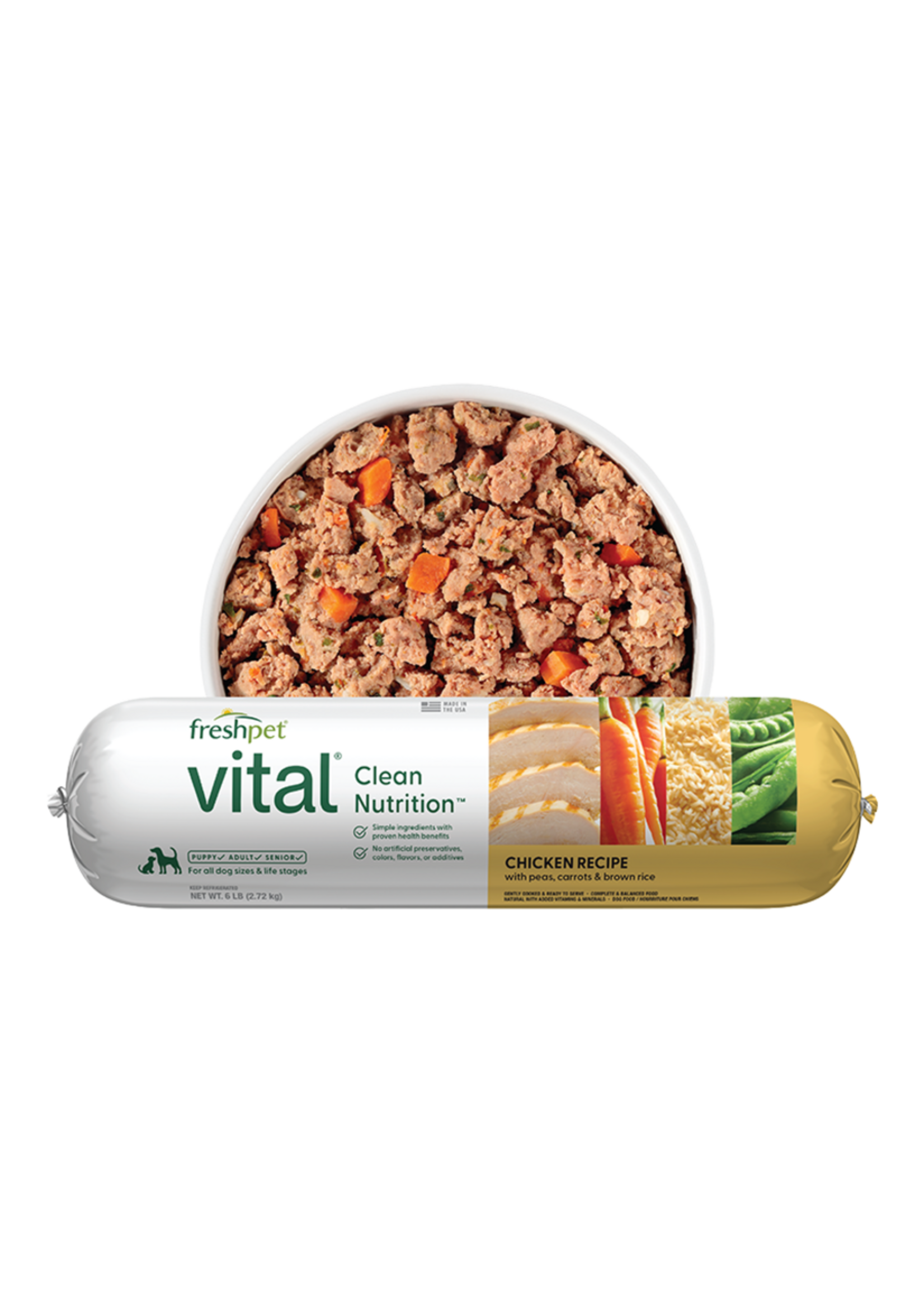 FreshPet Vital Chicken, Peas, Carrots & Brown Rice Refrigerated Dog Food - 6 lb Roll