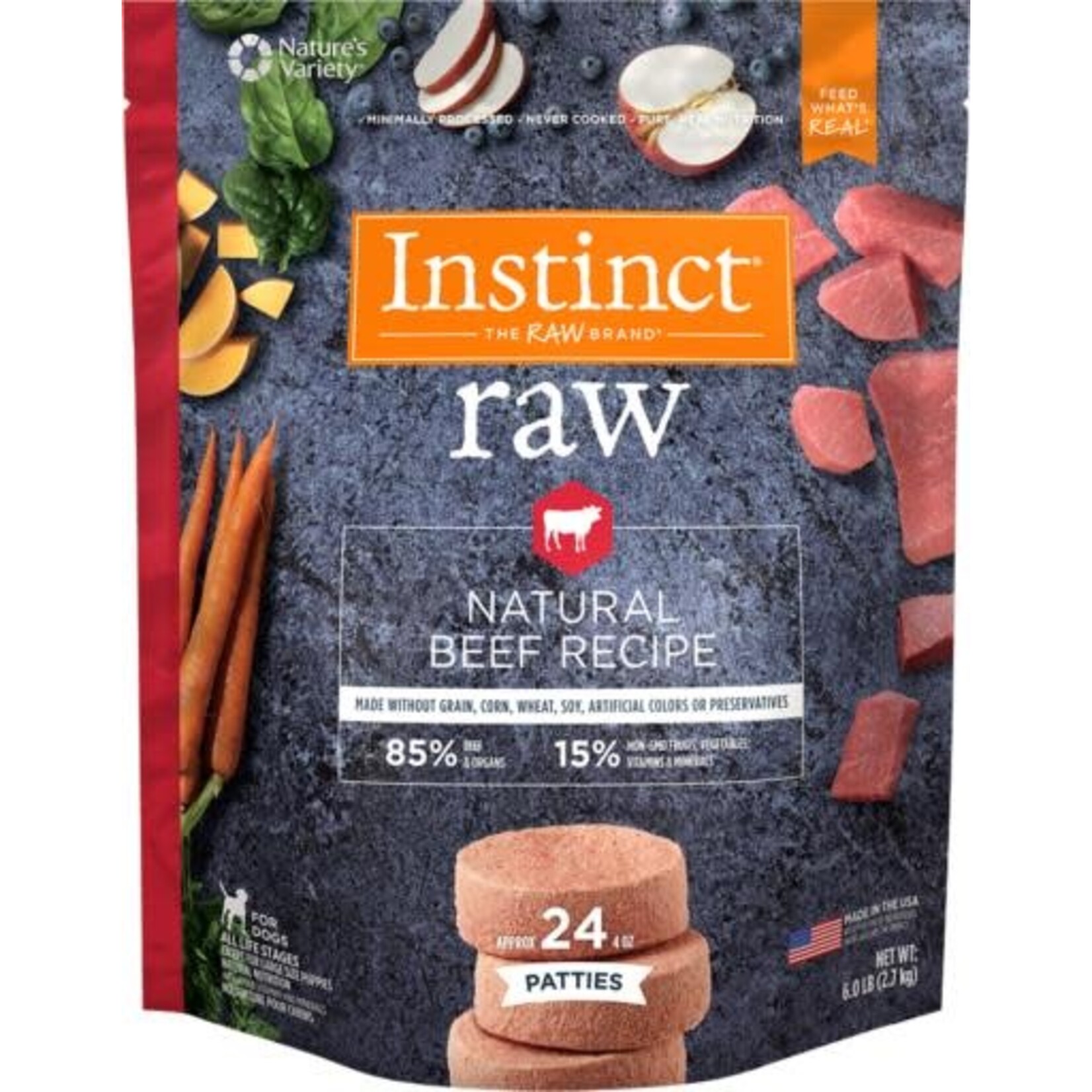 Instinct Instinct Raw Patties Natural Beef Recipe Frozen Dog Food - 6 lb