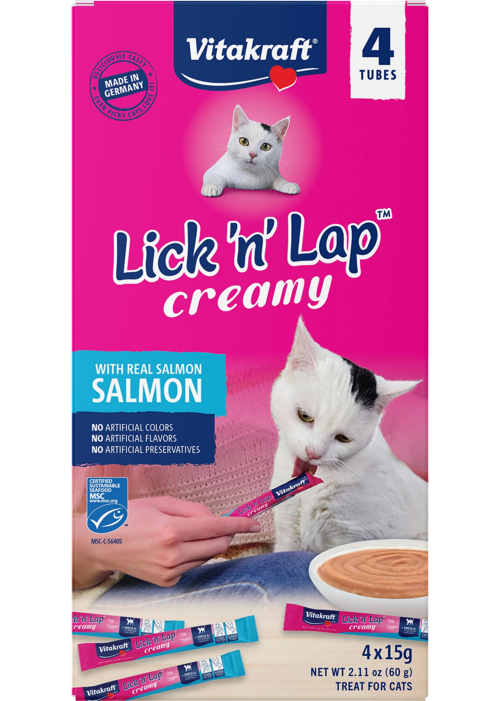 Vitakraft Sun Seed Vitakraft Lick 'n' Lap Creamy Salmon Cat Treats - 4 Tubes, 2.11 oz