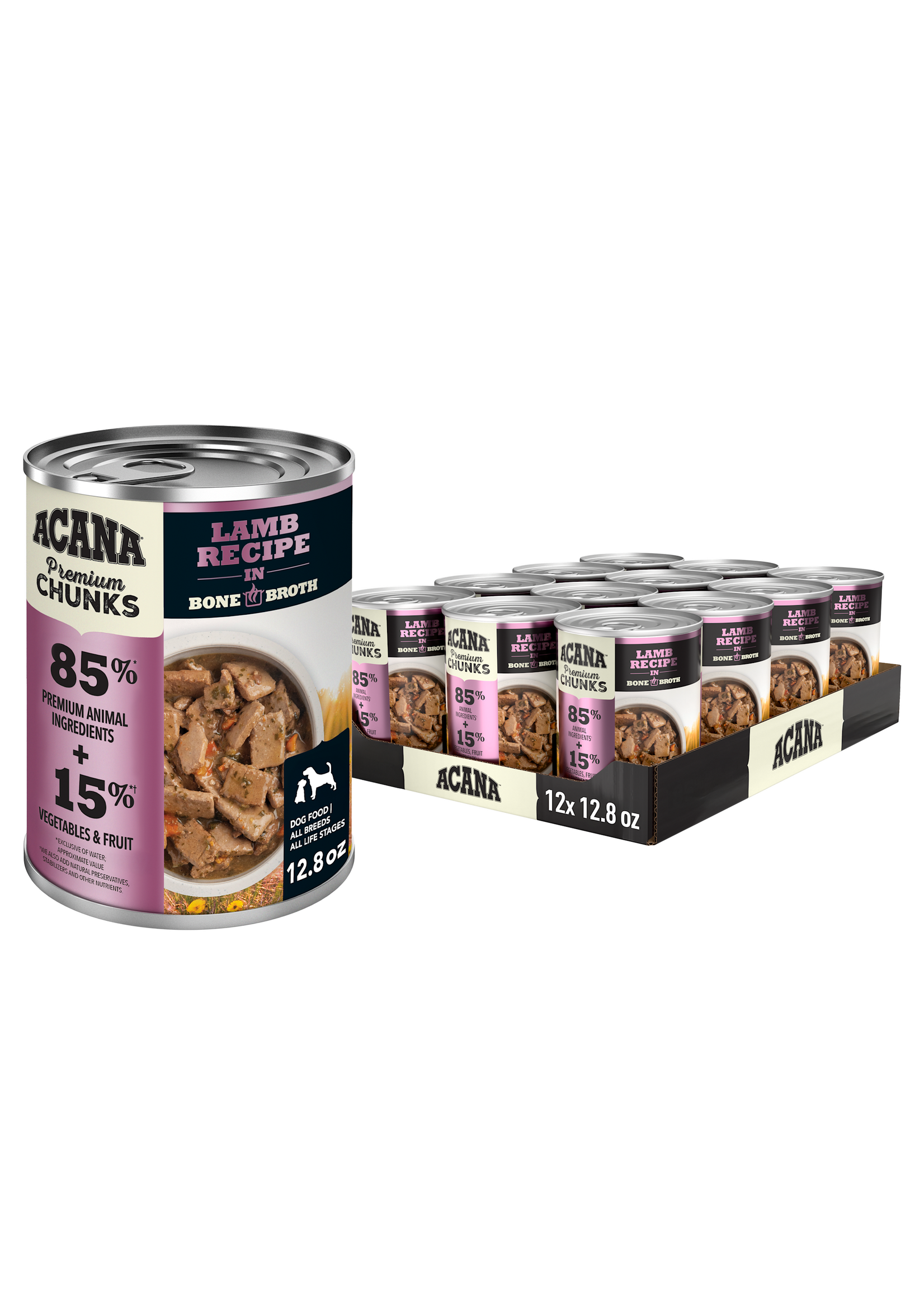 Acana Acana Premium Chunks Lamb Recipe in Bone Broth Wet Dog Food Cans - 12.8 oz, Case of 12