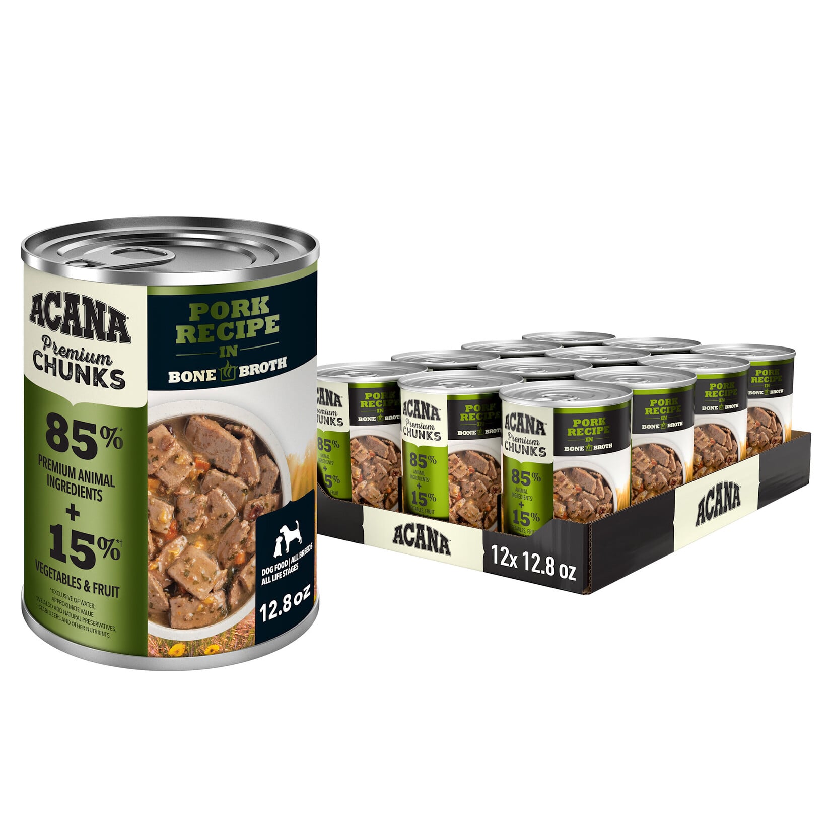 Acana Acana Premium Chunks Pork Recipe in Bone Broth Wet Dog Food Cans - 12.8 oz, Case of 12