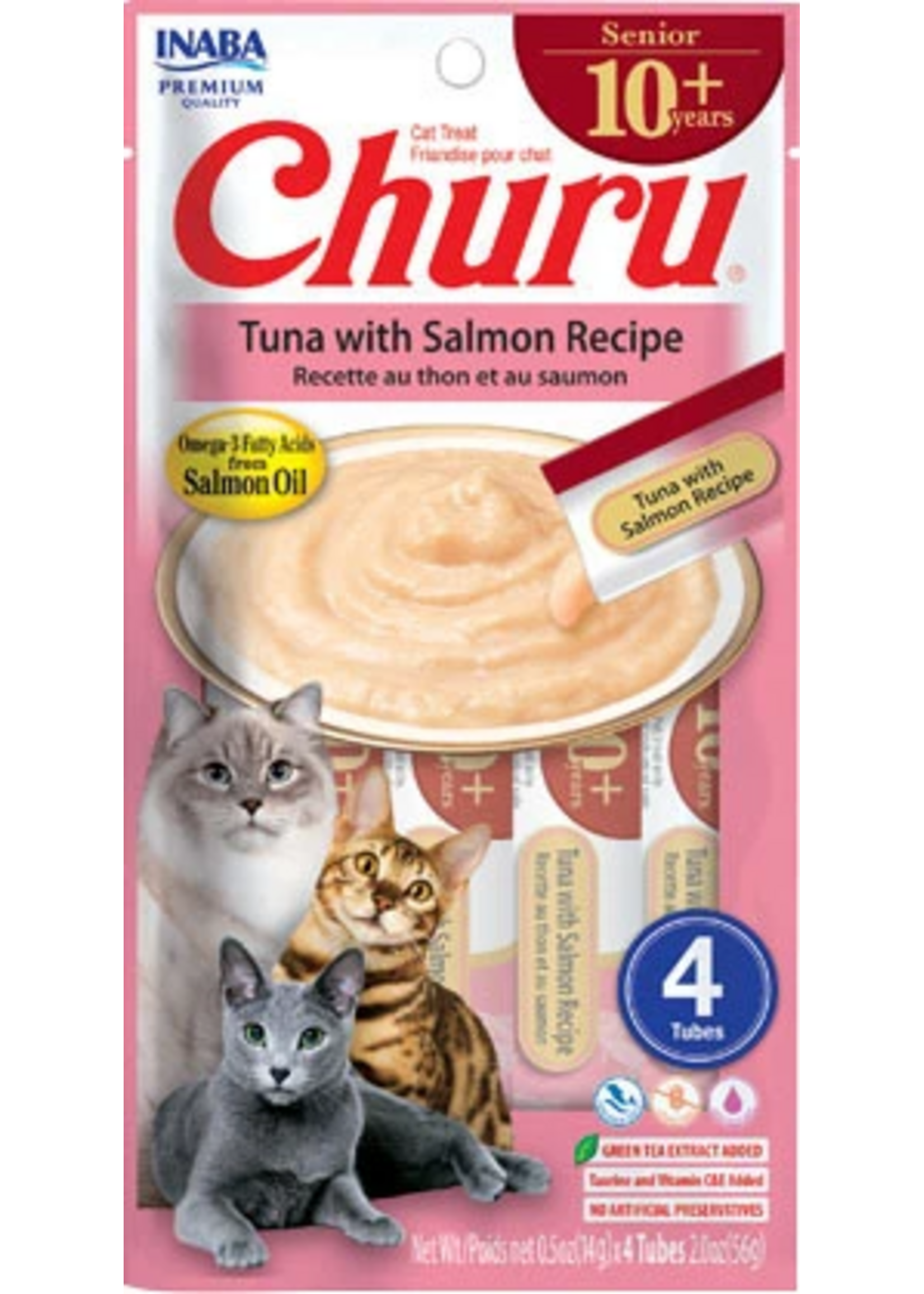 Inaba INABA Churu Creamy Cat Treat - Tuna with Salmon Recipe Senior 10+ 0.5 oz, 4 Tubes