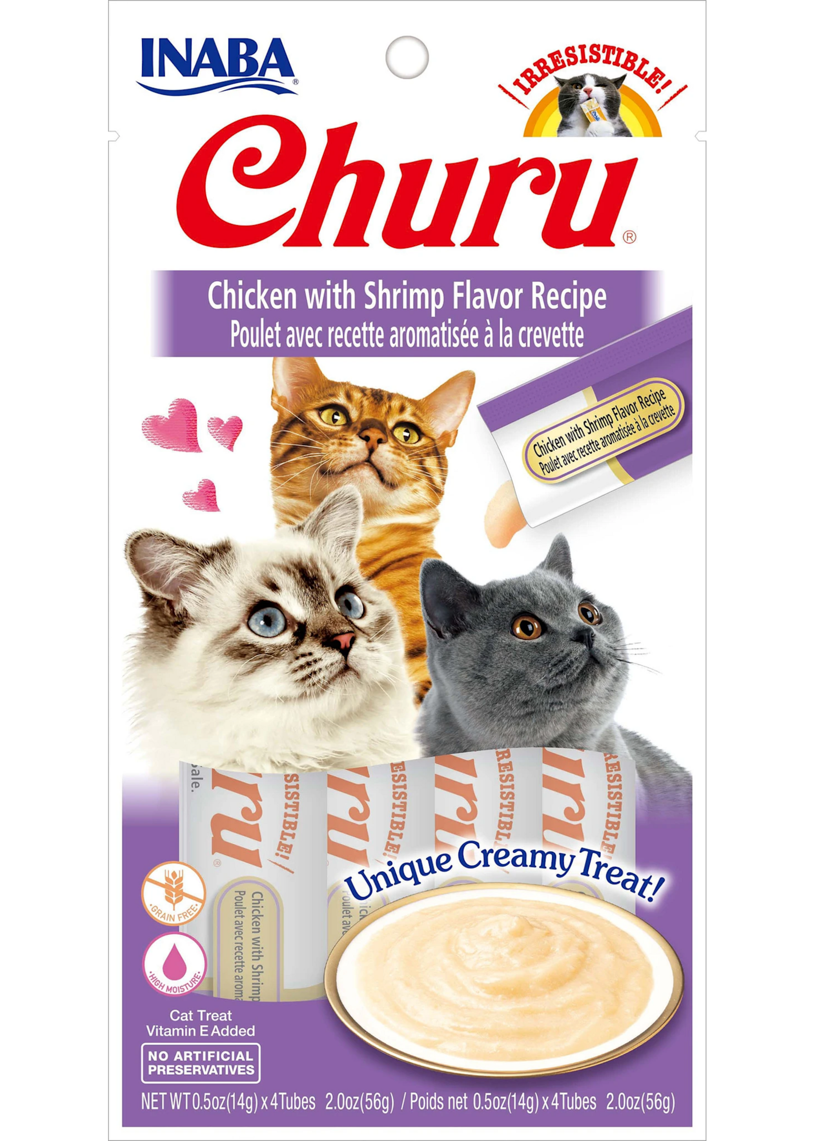 Inaba INABA Churu Creamy Cat Treat - Chicken with Shrimp - 0.5 oz, 4 Tubes