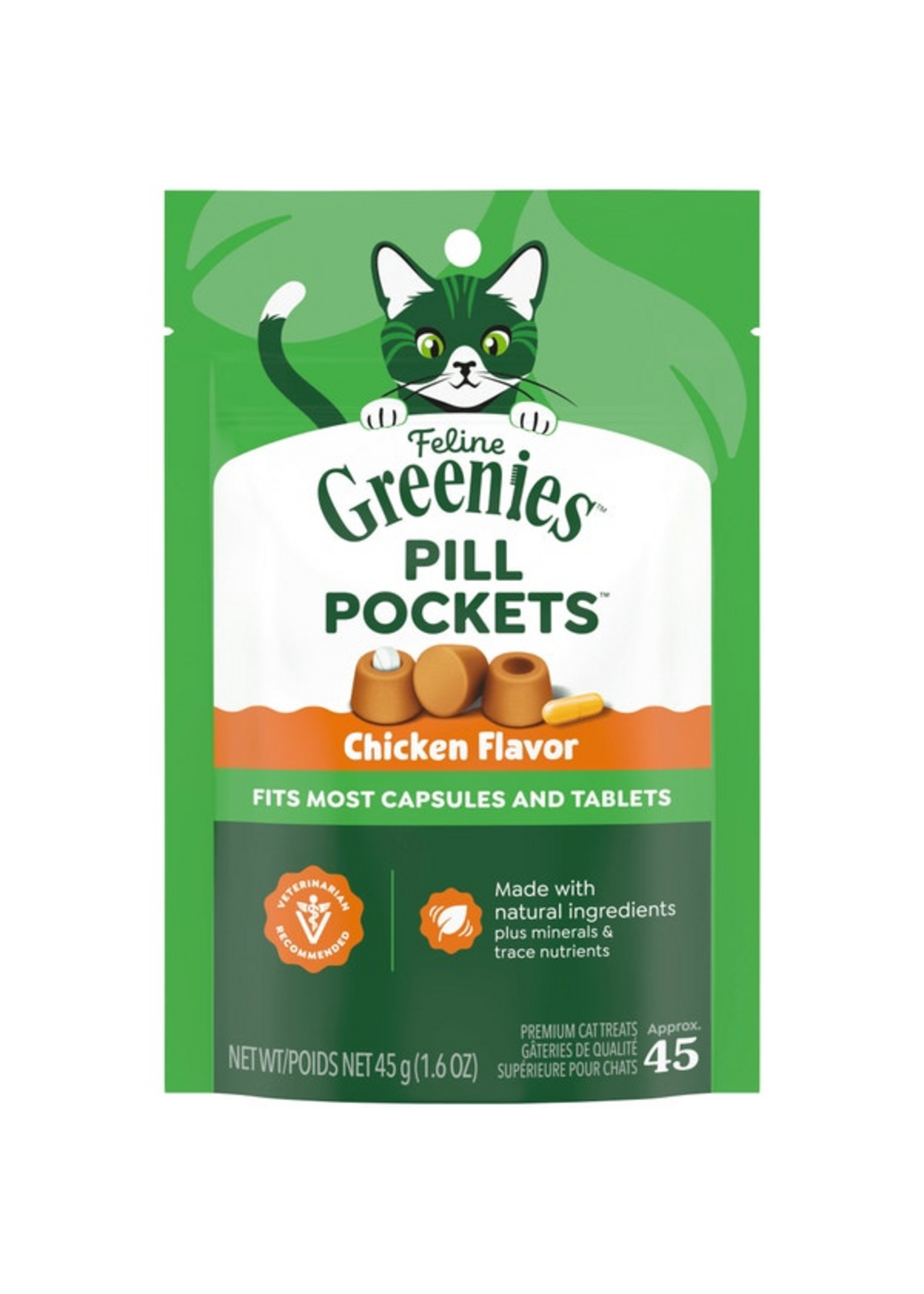 Greenies Feline Greenies Pill Pockets Cat Treats - Chicken Flavor - 1.6 oz, 45 Count