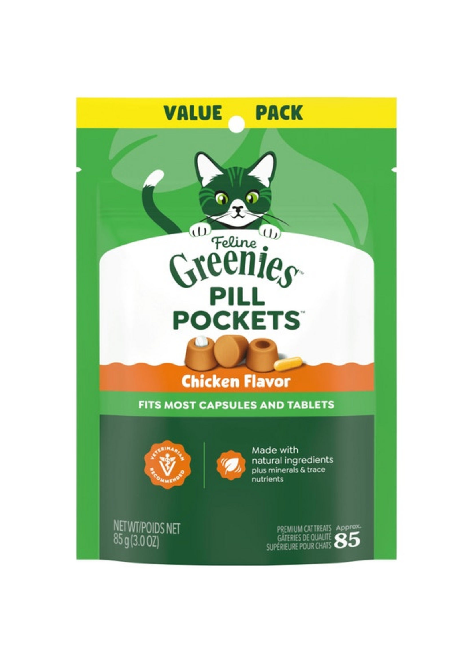 Greenies Feline Greenies Pill Pockets Cat Treats - Chicken Flavor - 3 oz, 85 Count