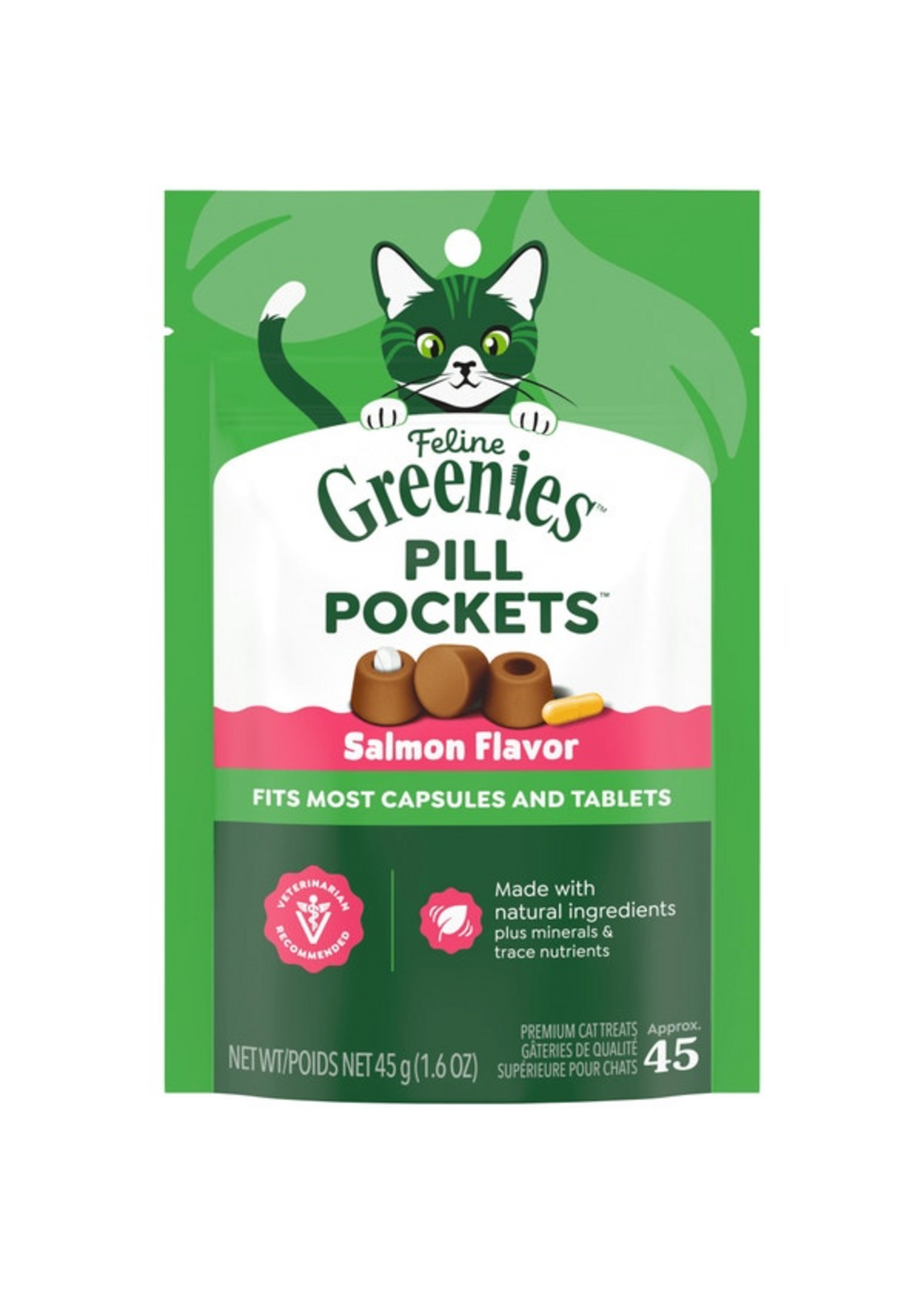 Greenies Feline Greenies Pill Pockets Cat Treats - Salmon Flavor - 1.6 oz, 45 Count