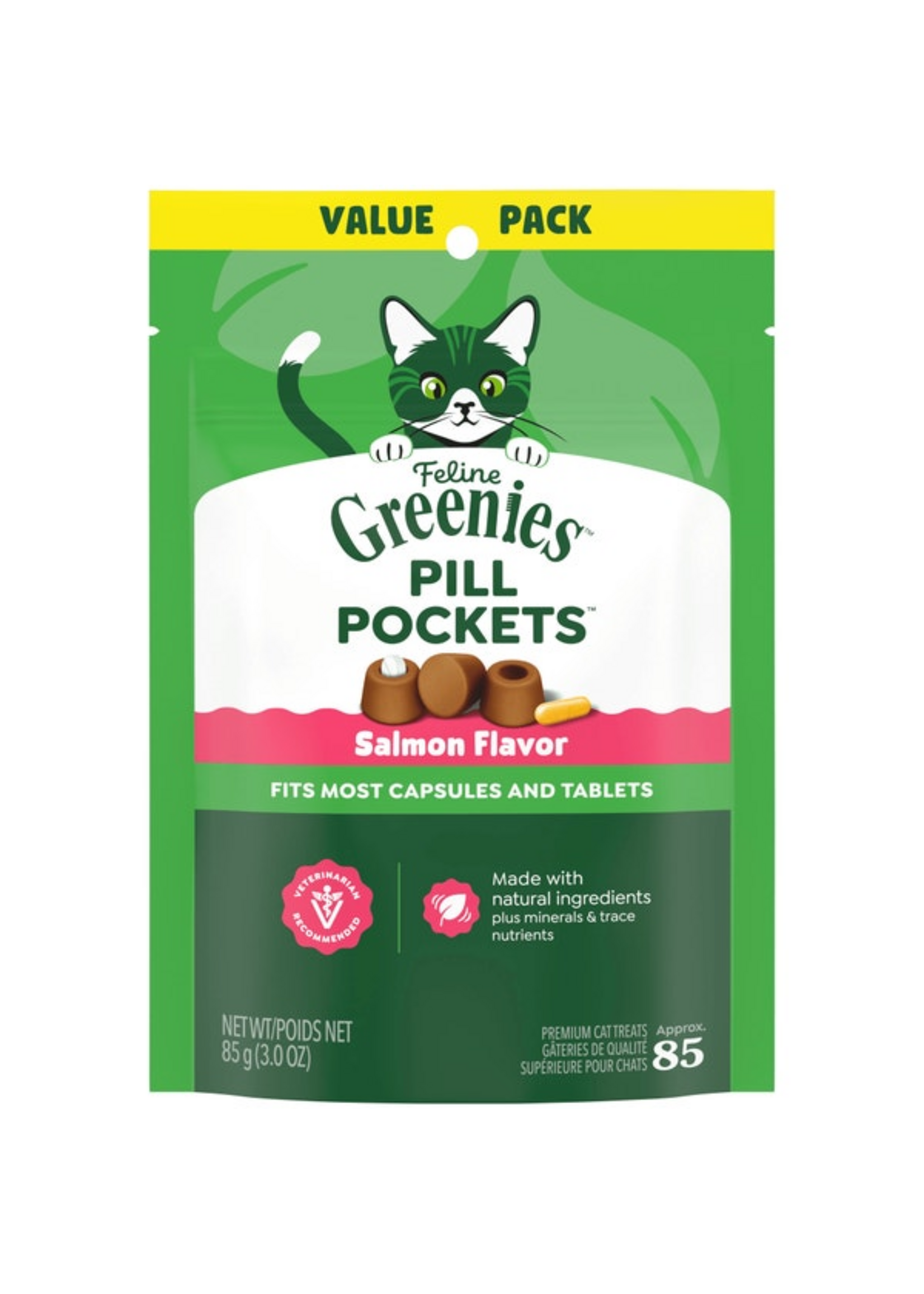 Greenies Feline Greenies Pill Pockets Cat Treats - Salmon Flavor - 3 oz, 85 Treats