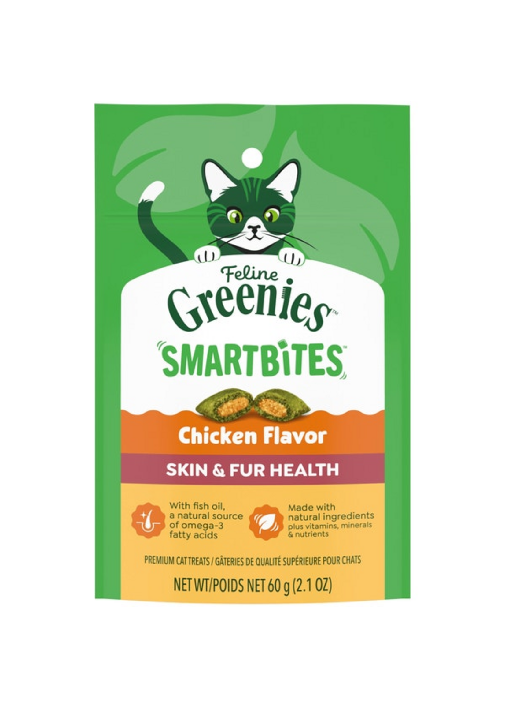 Greenies Feline Greenies Smartbites Cat Treats - Skin & Fur Chicken Flavor - 2.1 oz