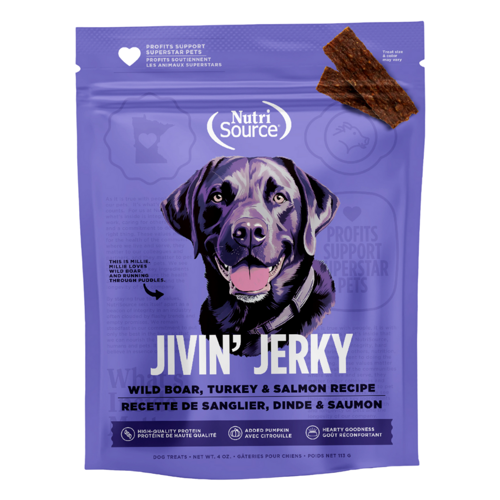 NutriSource Nutrisource Jivin' Jerky Wild Boar, Turkey & Salmon Dog Treats - 4 oz