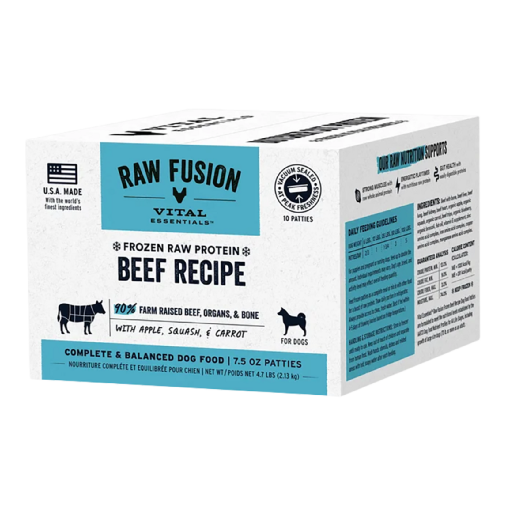 Vital Essentials Vital Essentials Raw Fusion Frozen Patties - Beef Recipe Complete Dog Food - 4.75 lb, Box of 10