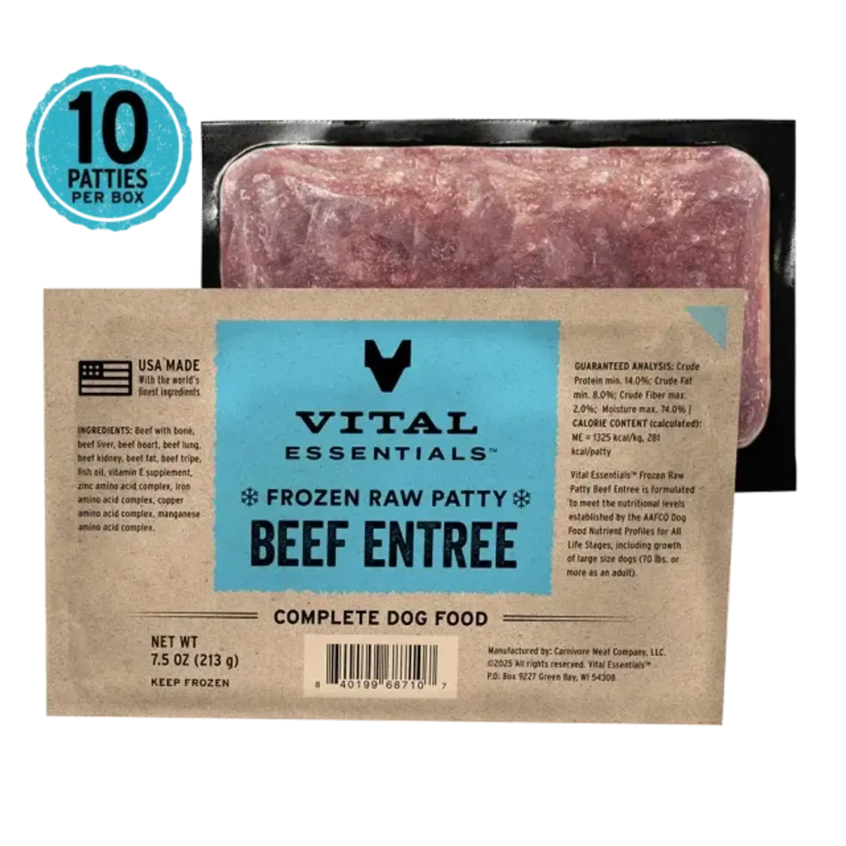 Vital Essentials Vital Essentials Frozen Raw Patty - Beef Entree Complete Dog Food - 7.5 oz
