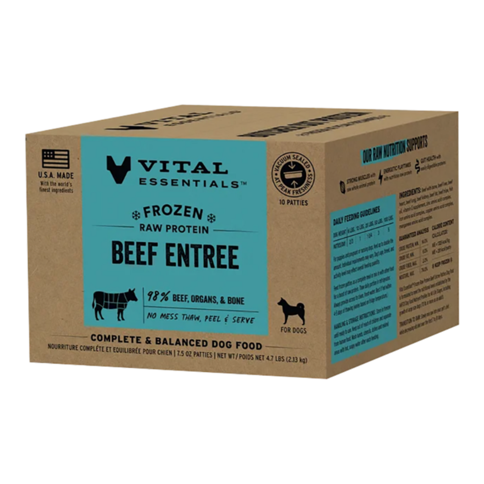 Vital Essentials Vital Essentials Frozen Raw Patties - Beef Entree Complete Dog Food - 4.7 lb, Box of 10