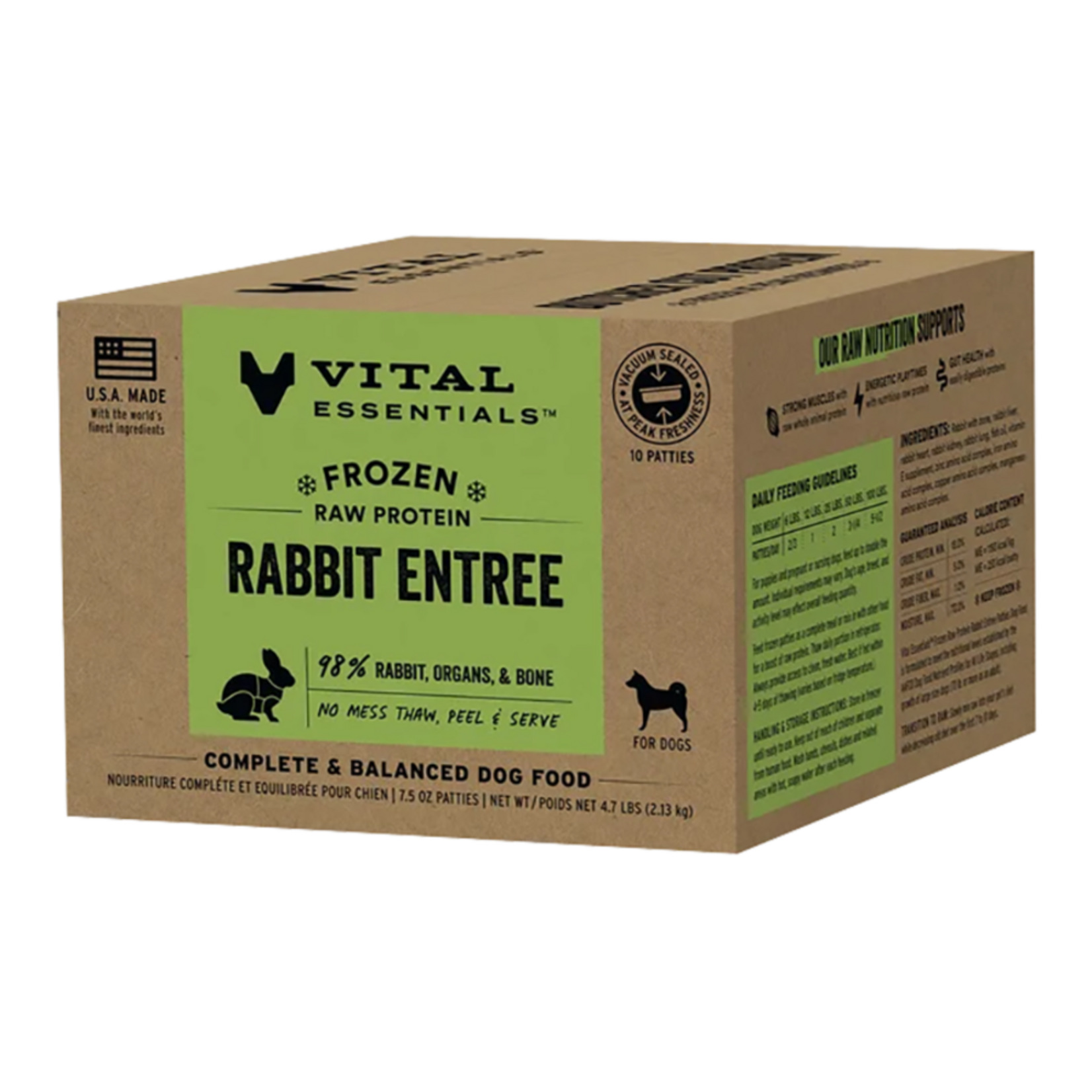 Vital Essentials Vital Essentials Frozen Raw Patties - Rabbit Entree Complete Dog Food - 4.7 lb, Box of 10