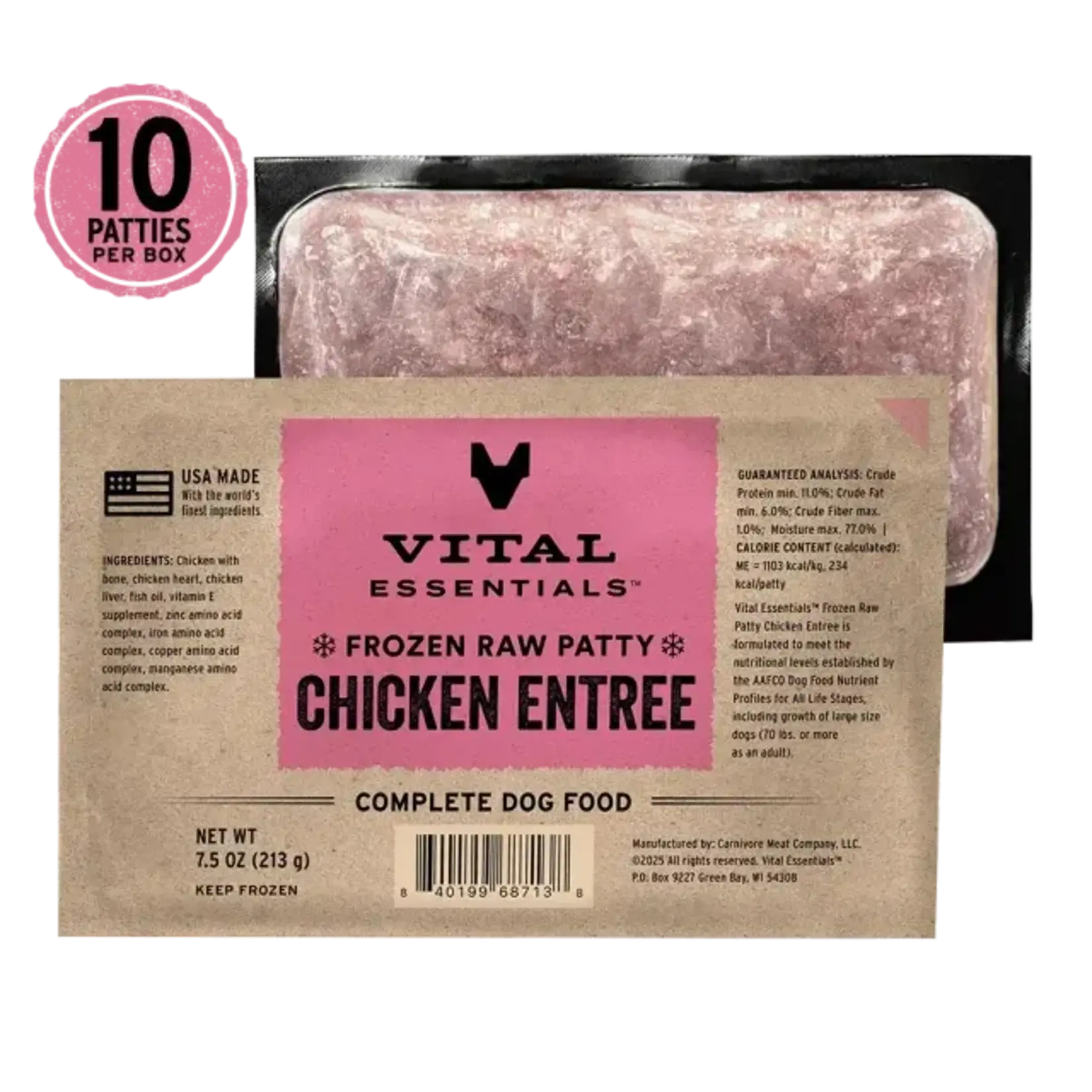 Vital Essentials Vital Essentials Frozen Raw Patty - Chicken Entree Complete Dog Food - 7.5 oz