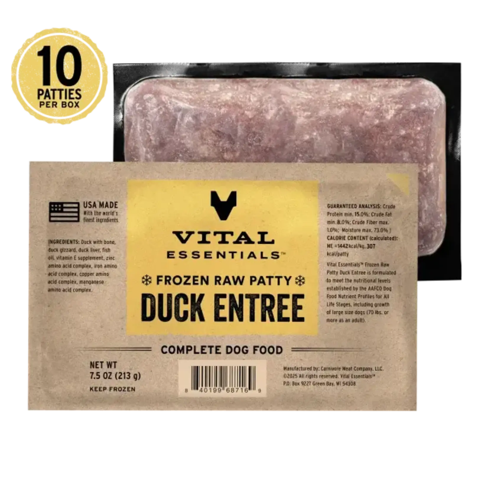 Vital Essentials Vital Essentials Frozen Raw Patty - Duck Entree Complete Dog Food - 7.5 oz