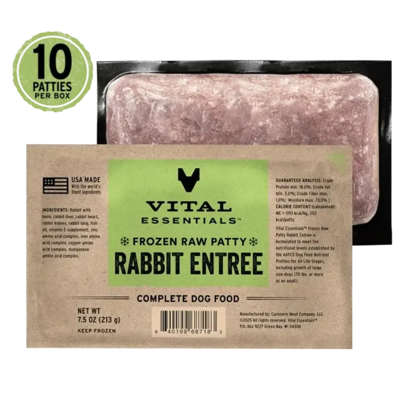 Vital Essentials Vital Essentials Frozen Raw Patty - Rabbit Entree Complete Dog Food - 7.5 oz