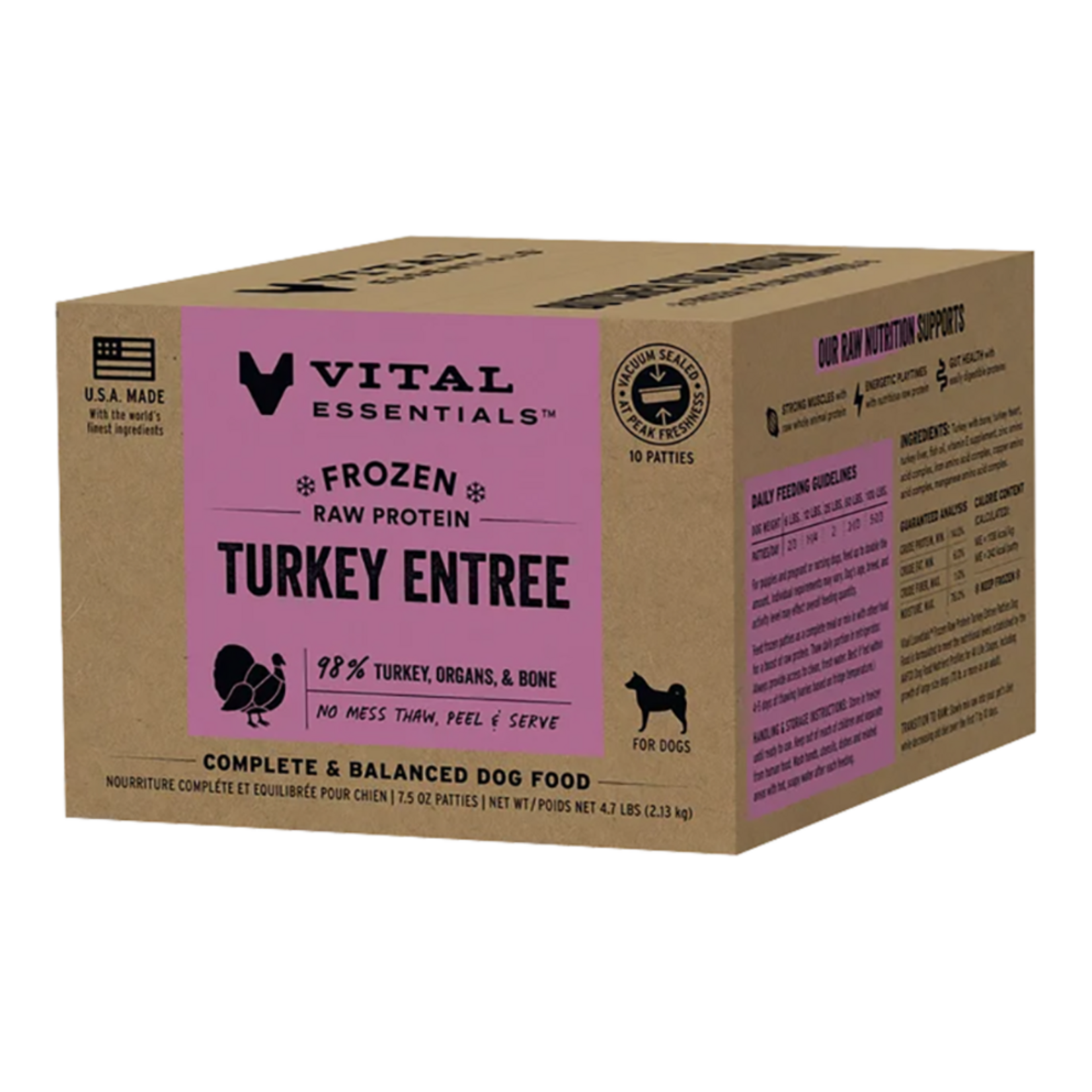 Vital Essentials Vital Essentials Frozen Raw Patties - Turkey Entree Complete Dog Food - 4.7 lb, Box of 10