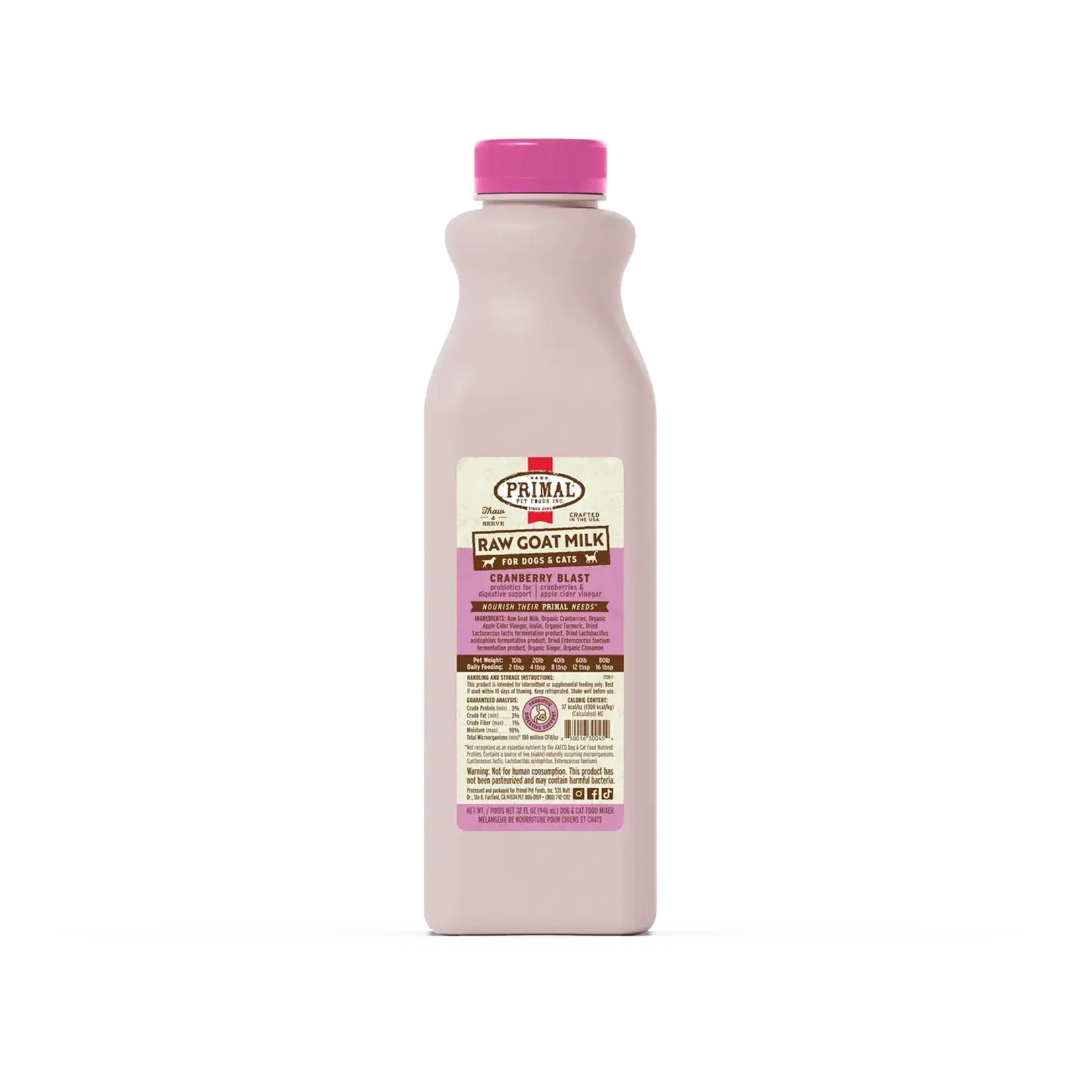 Primal Primal Raw Goat Milk Frozen for Dog & Cats - Cranberry Blast - 1 Quart