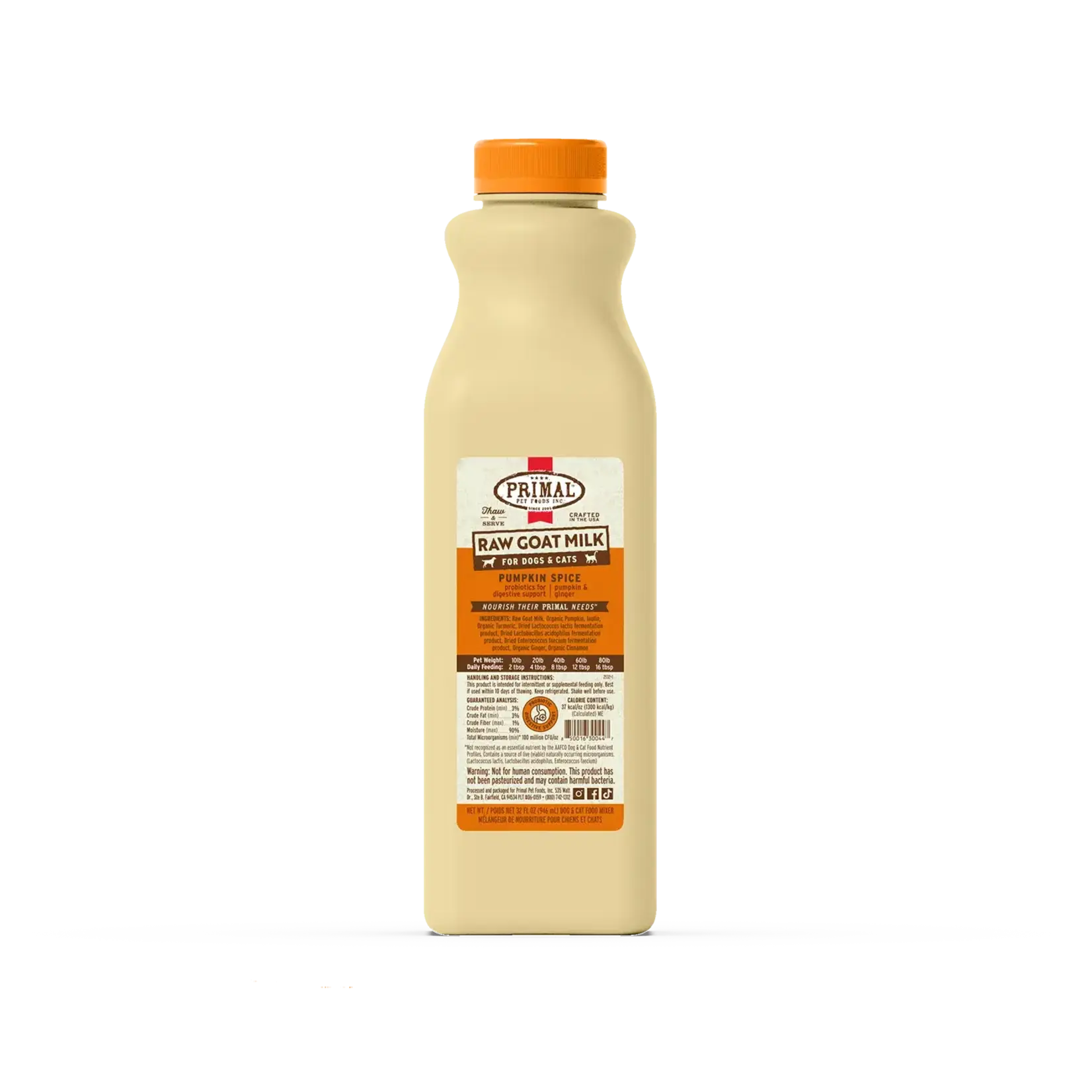 Primal Primal Raw Goat Milk Frozen for Dog & Cats - Pumpkin Spice - 1 Quart