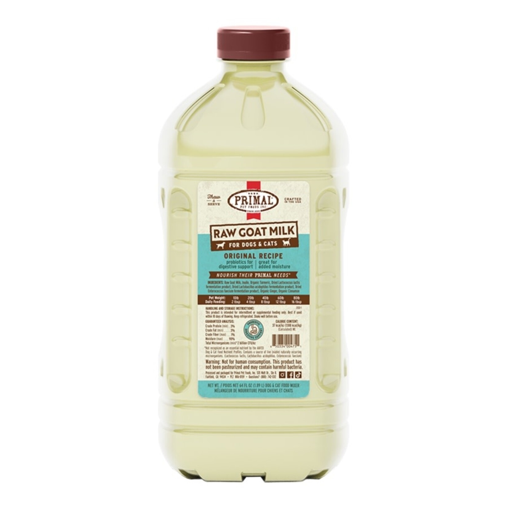 Primal Primal Raw Goat Milk Frozen for Dog & Cats - Original Recipe - 64 oz
