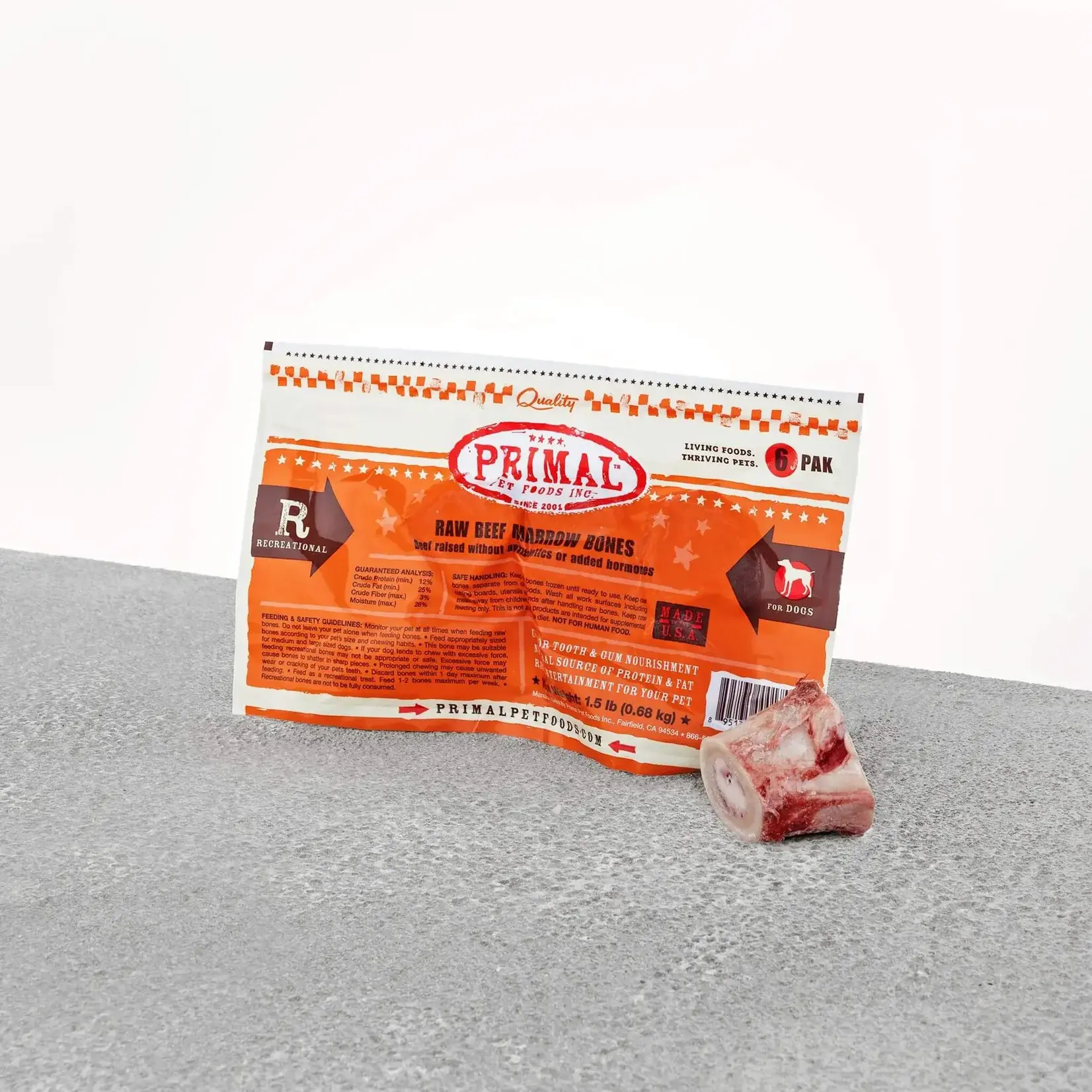 Primal Primal Raw Frozen Beef Marrow Bones for Dogs - 1.5 lb, 6 Pack