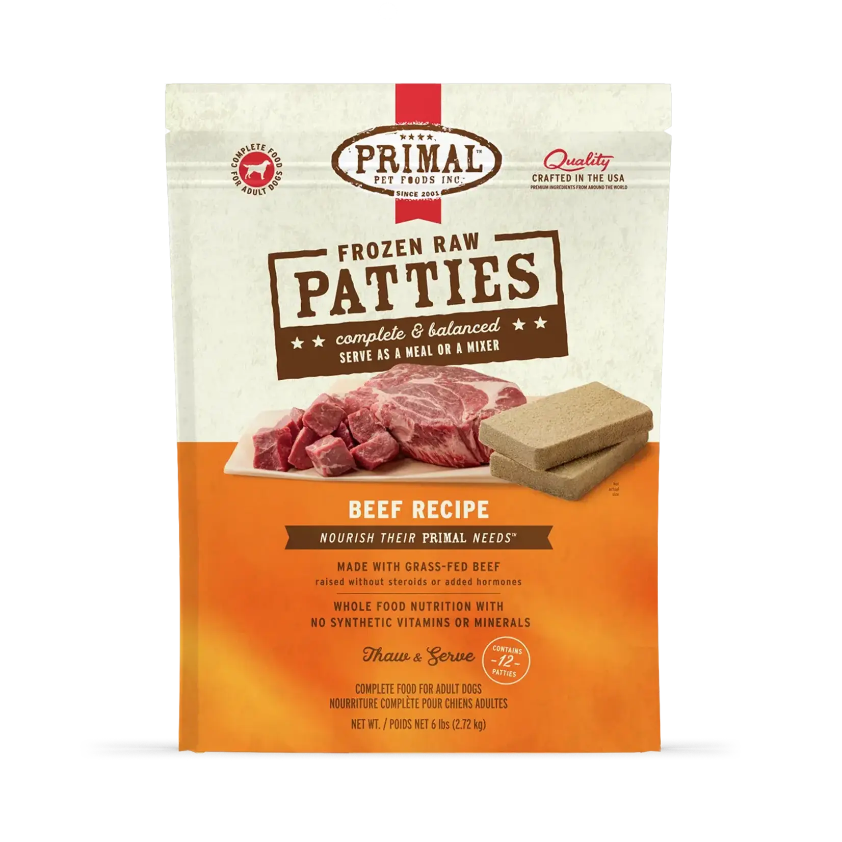 Primal Primal Raw Patties Beef Recipe Raw Frozen Dog Food - 6 lb
