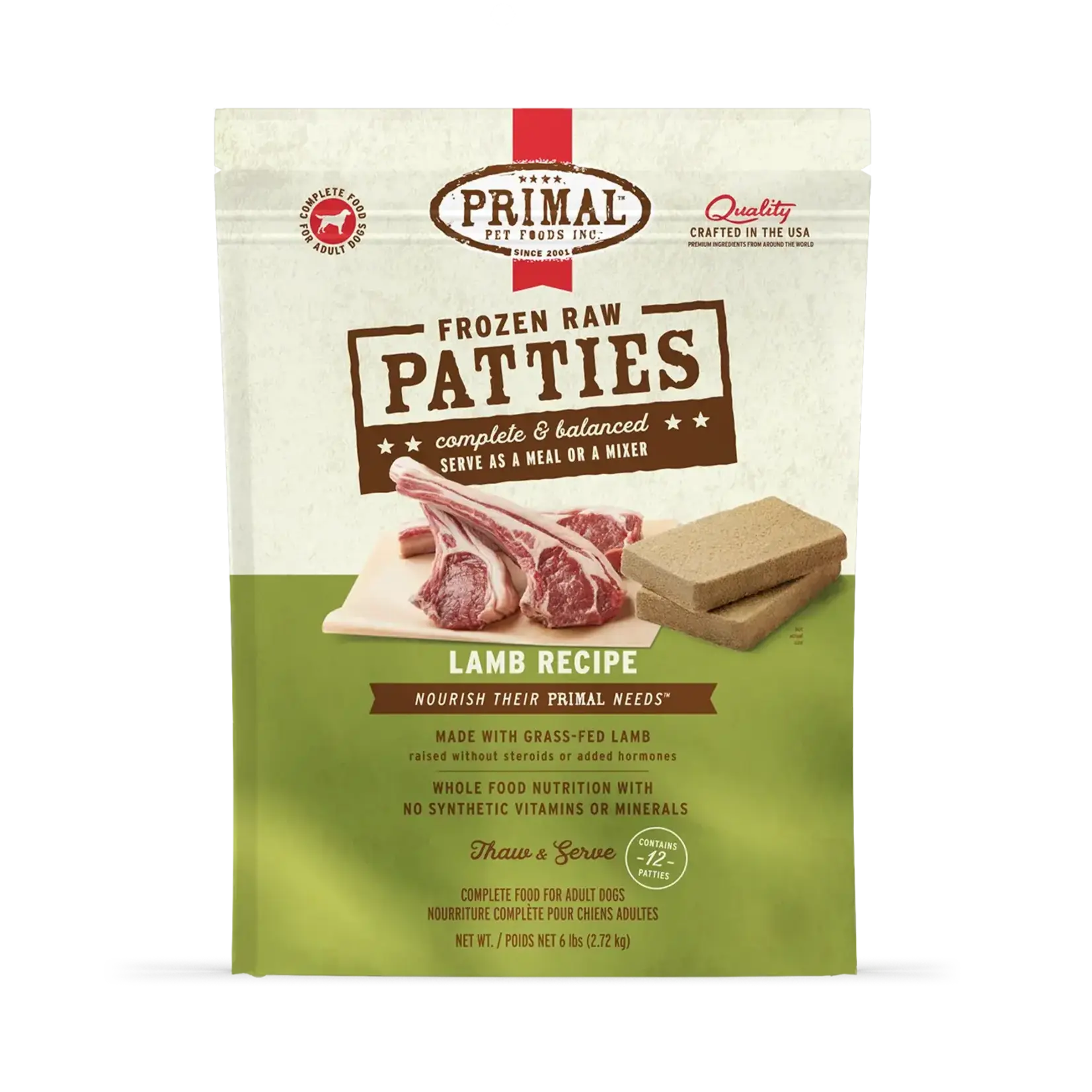 Primal Primal Raw Patties Lamb Recipe Frozen Dog Food - 6 lb