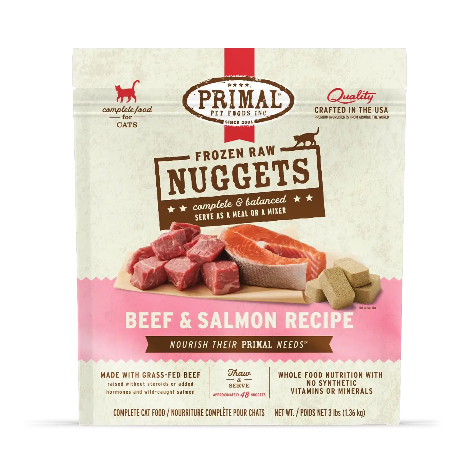 Primal Primal Raw Nuggets Beef & Salmon Recipe Raw Frozen Cat Food - 3 lb