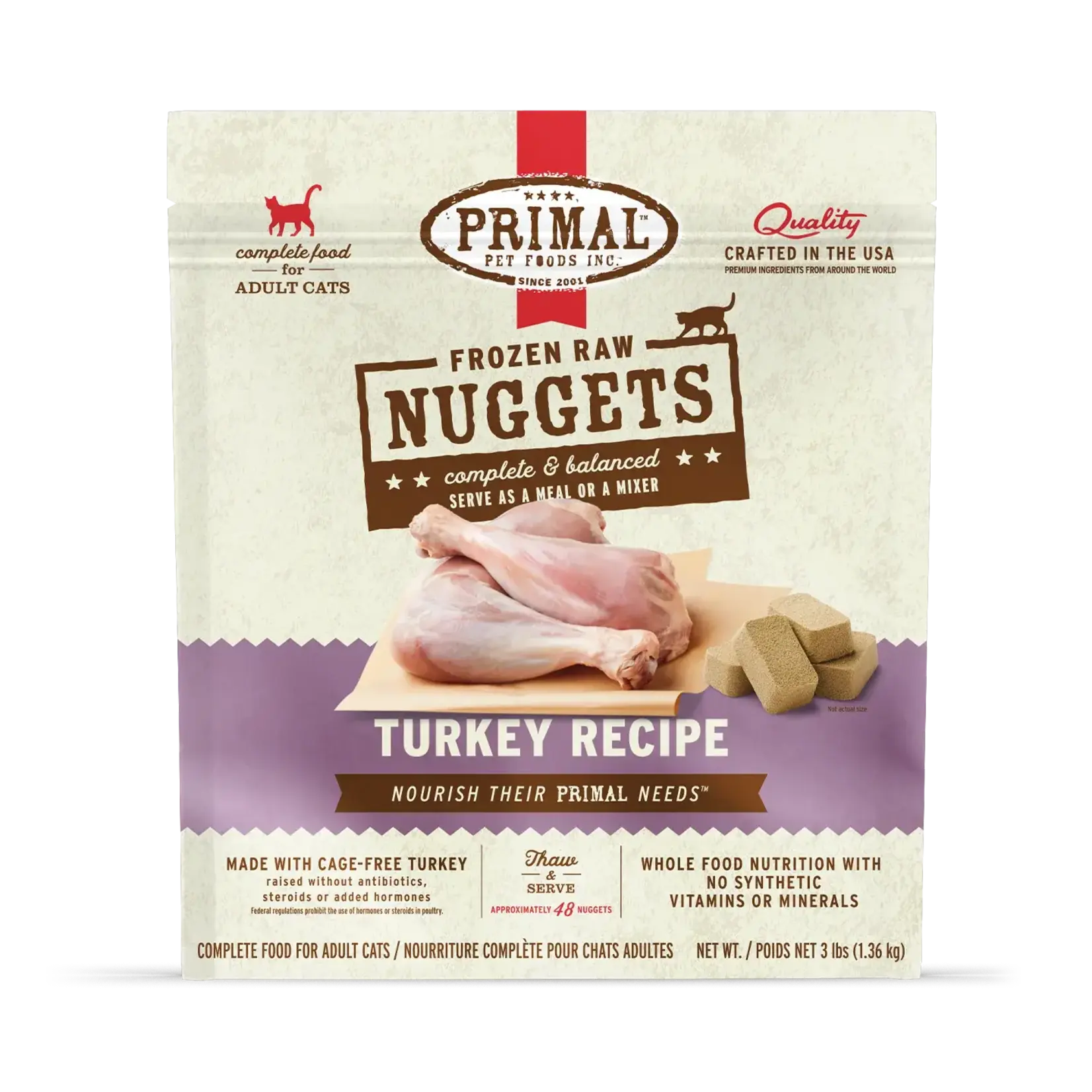 Primal Primal Raw Nuggets Turkey Recipe Frozen Cat Food - 3 lb