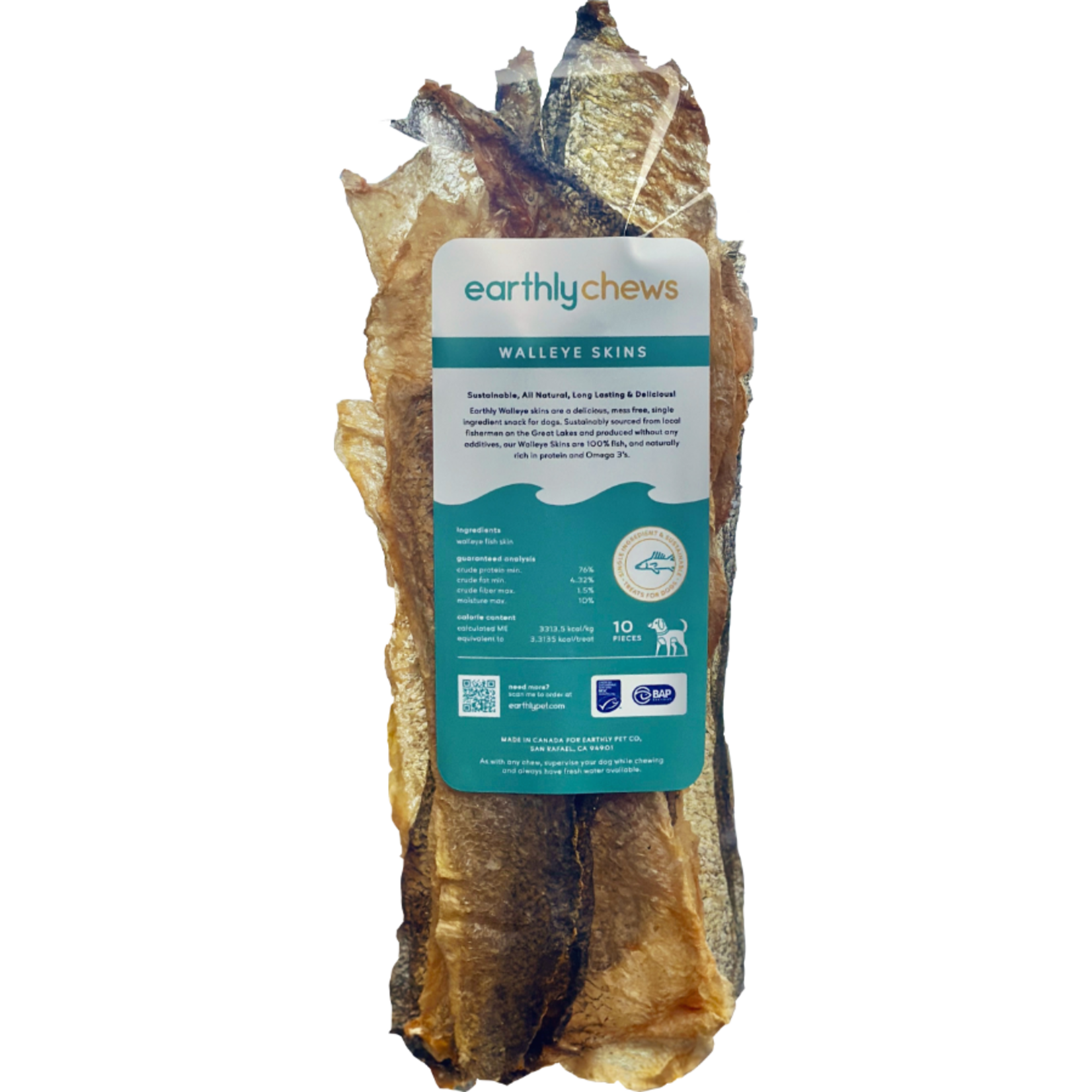 Earthly Pet Earthly Walleye Skin Folded Dog Treat - 10 Pack