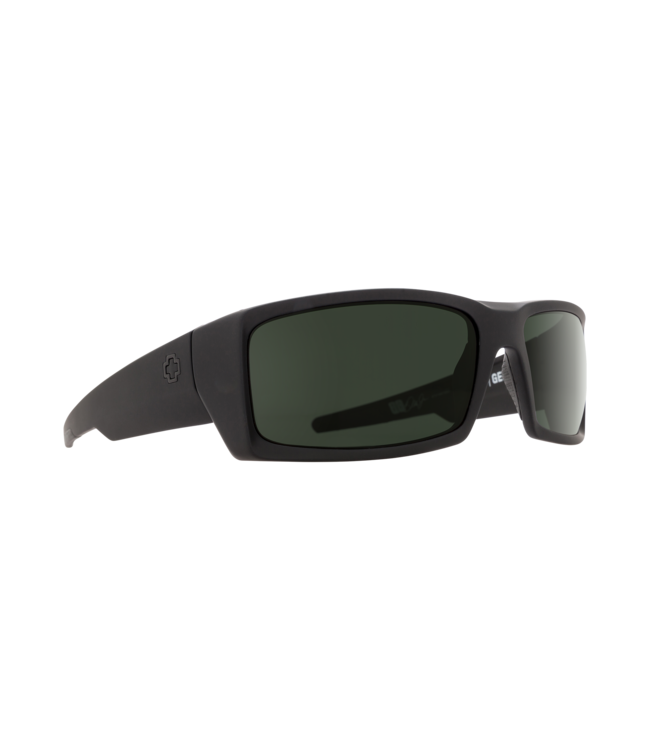 SPY GENERAL SOFT MATTE BLACK SUNGLASSES w/ HAPPY GRY GRN PLR LENS