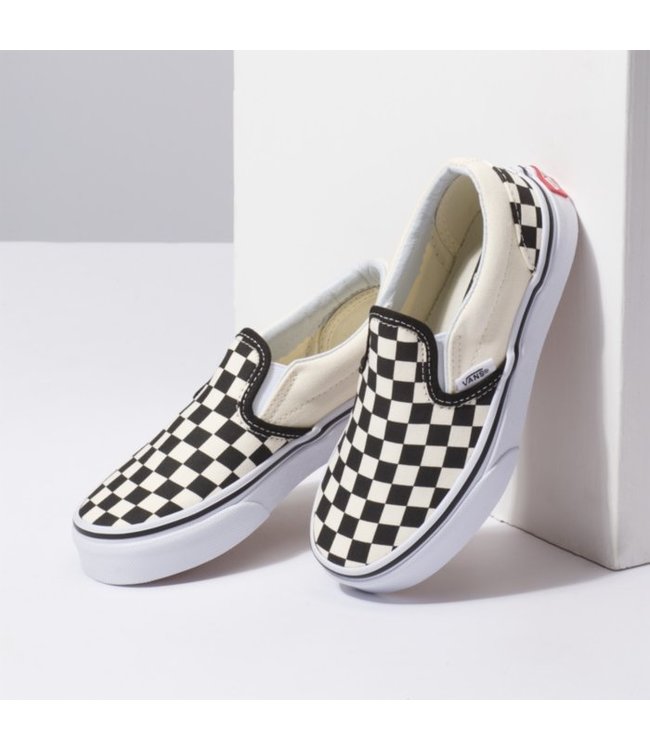 VANS YOUTH CLASSIC SLIP-ON SHOES CHECKERBOARD BLACK/TRUE WHITE